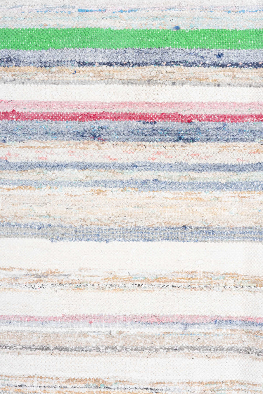 7' x 10' one-of-a-kind handmade vintage Rag Rug large size rug. Color palette: ivory, pale blue, beige, charcoal, pink