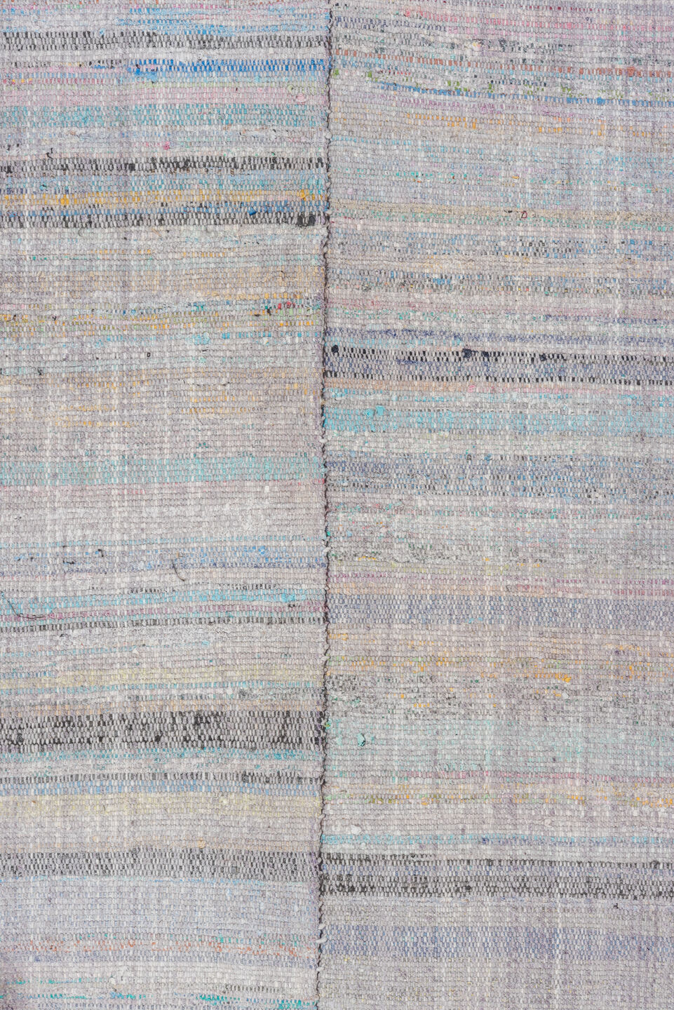 6' x 9' one-of-a-kind handmade antique Rag Rug medium size rug. Color palette: gray, lavender, sky_blue, blush, charcoal