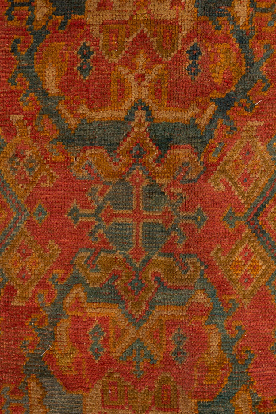 10' x 11' one-of-a-kind handmade antique Oushak large size rug. Color palette: terra cotta, rust, slate, gold, saffron