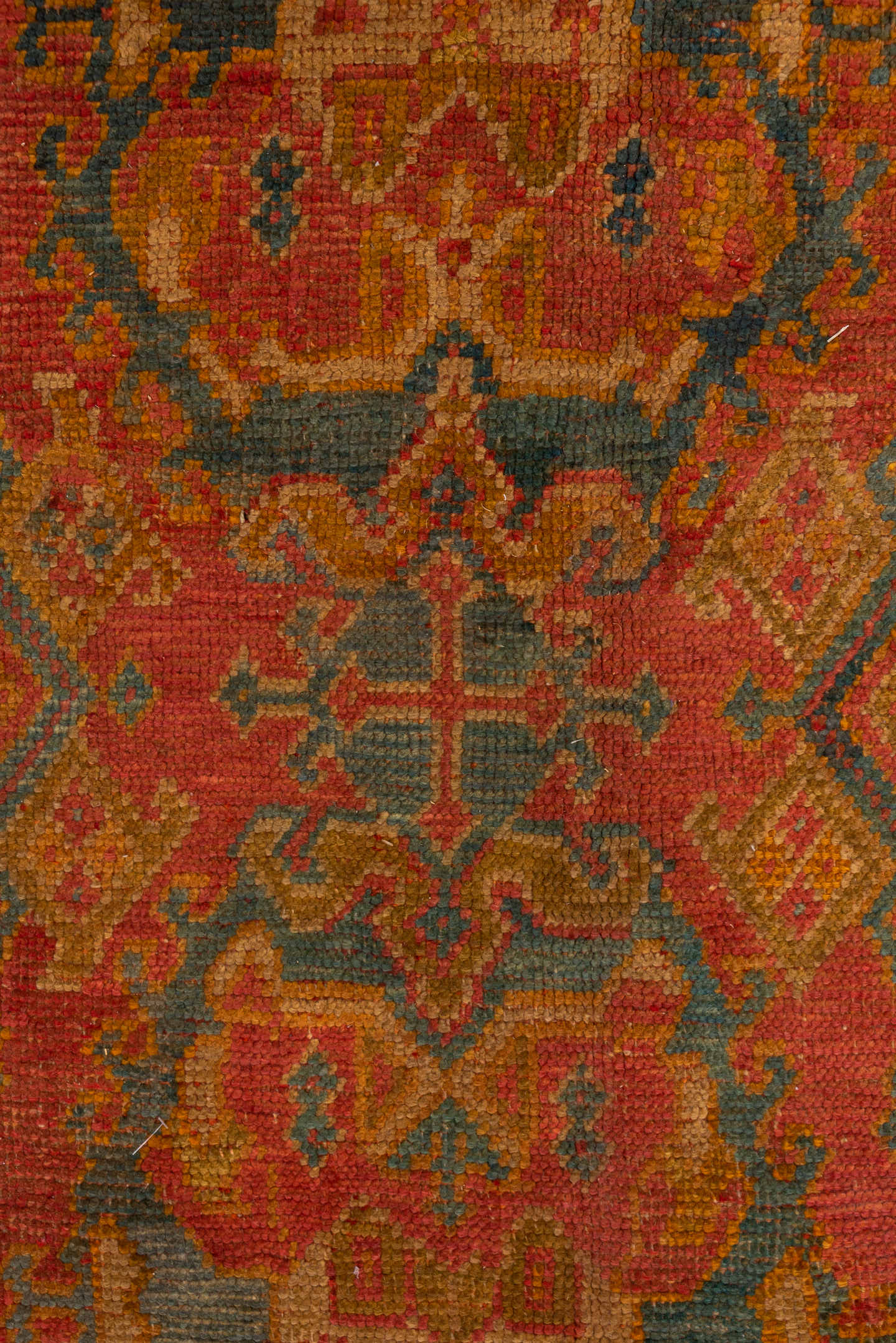 10' x 11' one-of-a-kind handmade antique Oushak large size rug. Color palette: terra cotta, rust, slate, gold, saffron