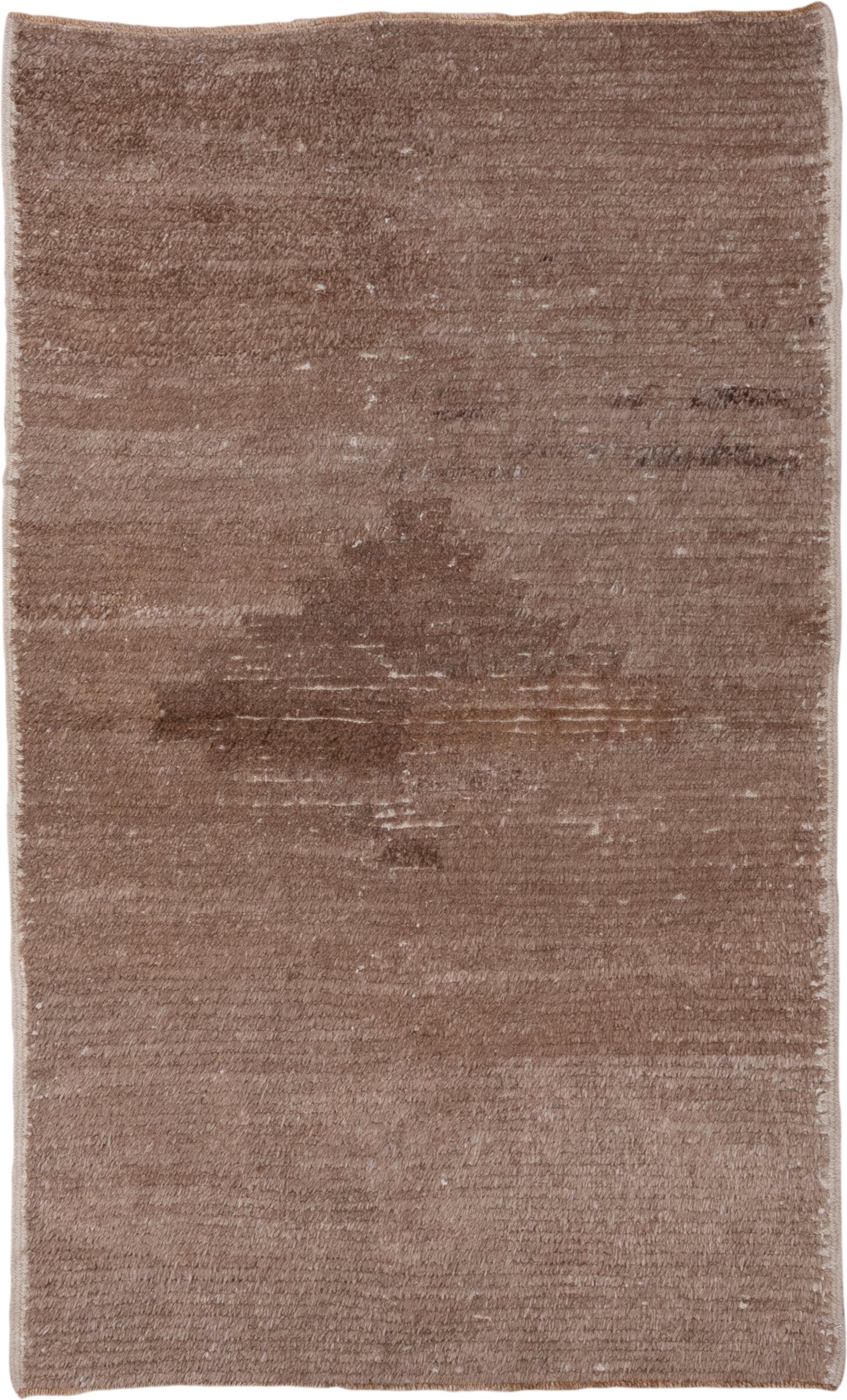 4' x 6' one-of-a-kind handmade antique Tulu small size rug. Color palette: taupe, mushroom, camel, brown, ivory, beige, gray