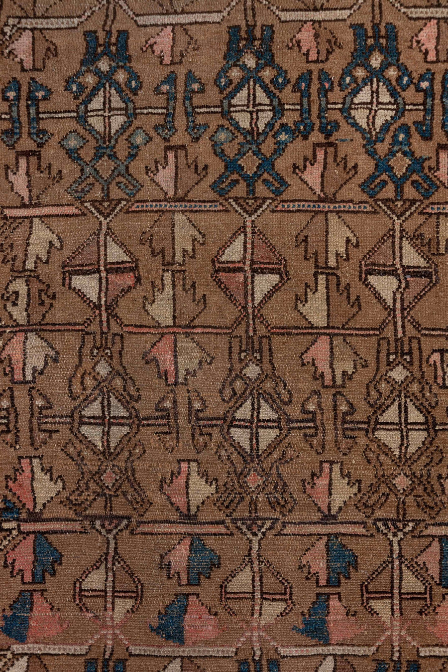 3' x 8' one-of-a-kind handmade antique Cam Hamadan runner rug. Color palette: taupe, brown, indigo, ivory, rose, camel