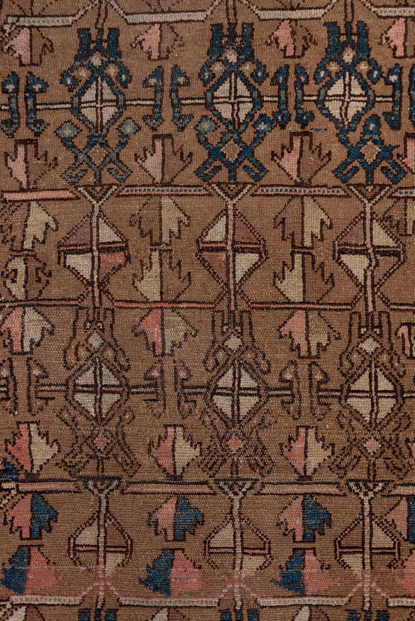 3' x 8' one-of-a-kind handmade antique Cam Hamadan runner rug. Color palette: taupe, brown, indigo, ivory, rose, camel