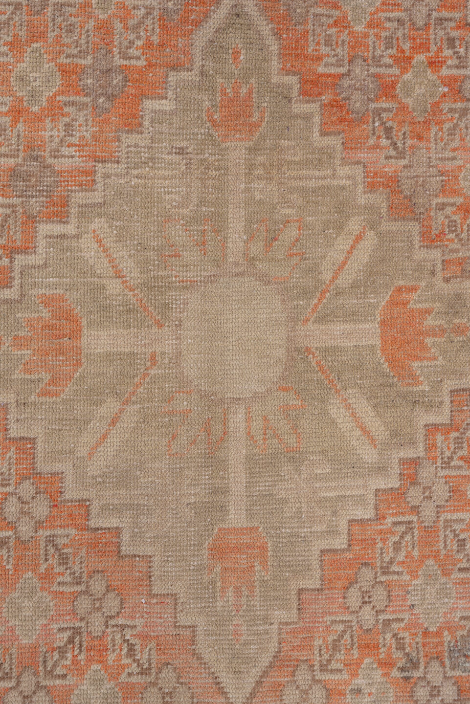 4' x 7' one-of-a-kind handmade antique Khotan rug. Color palette: taupe, coral, ivory, pewter, rose, camel, beige, gray