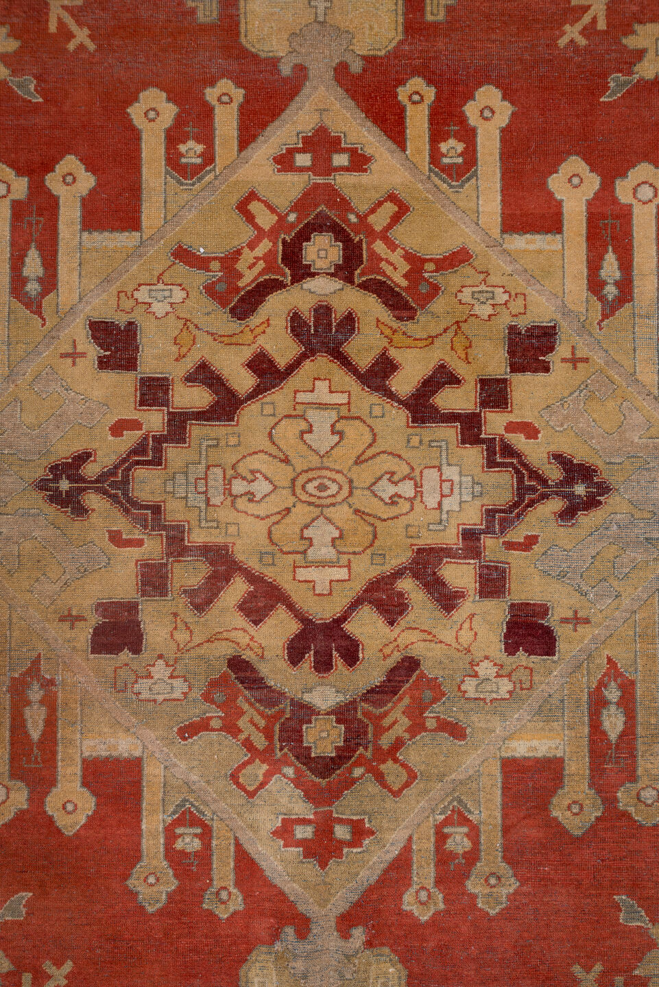11' x 14' one-of-a-kind handmade vintage Amritzar oversize rug. Color palette: brown, burlywood, gray, off-white, orange