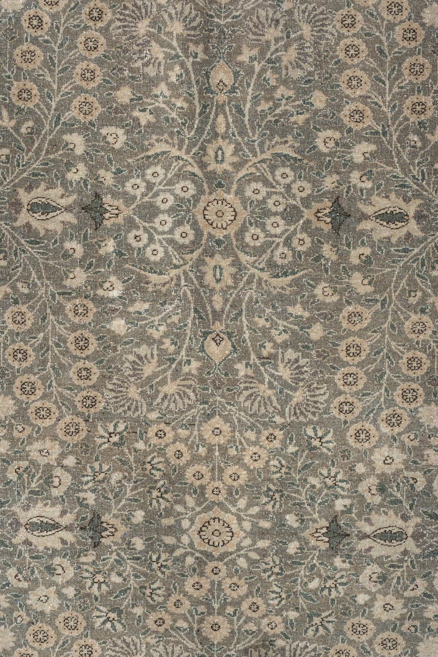 11' x 15' one-of-a-kind handmade antique Hereke oversize rug. Color palette: blue gray, ivory, taupe, sage, cream, slate