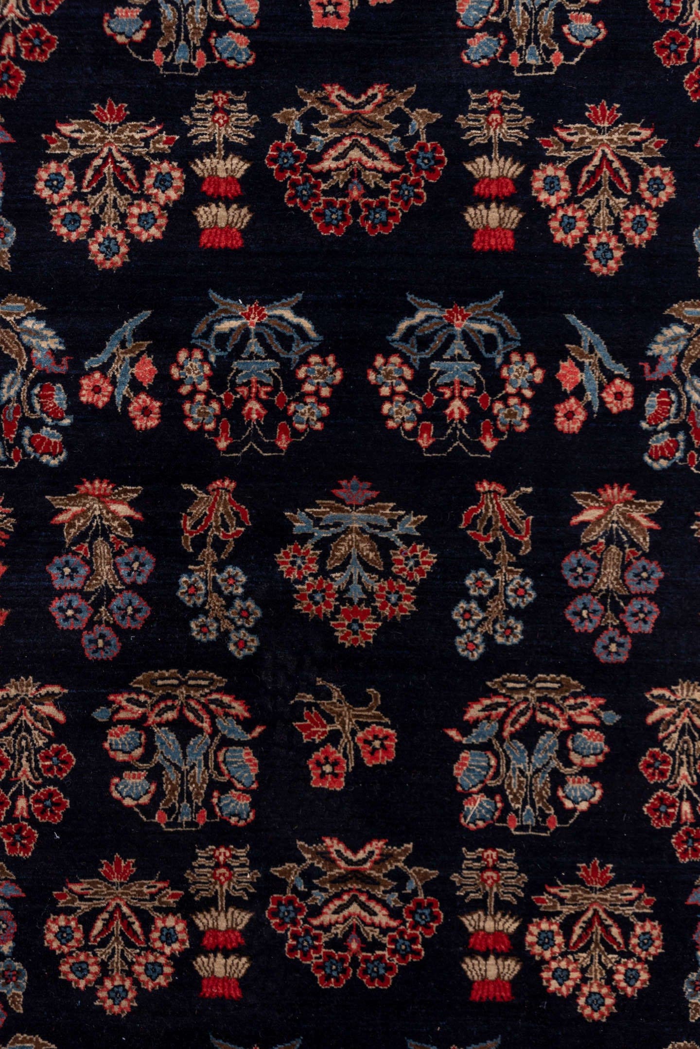 4' x 6' one-of-a-kind handmade vintage Far.Sarouk small size rug. Color palette: navy, ivory, rust, slate_blue, rose, taupe