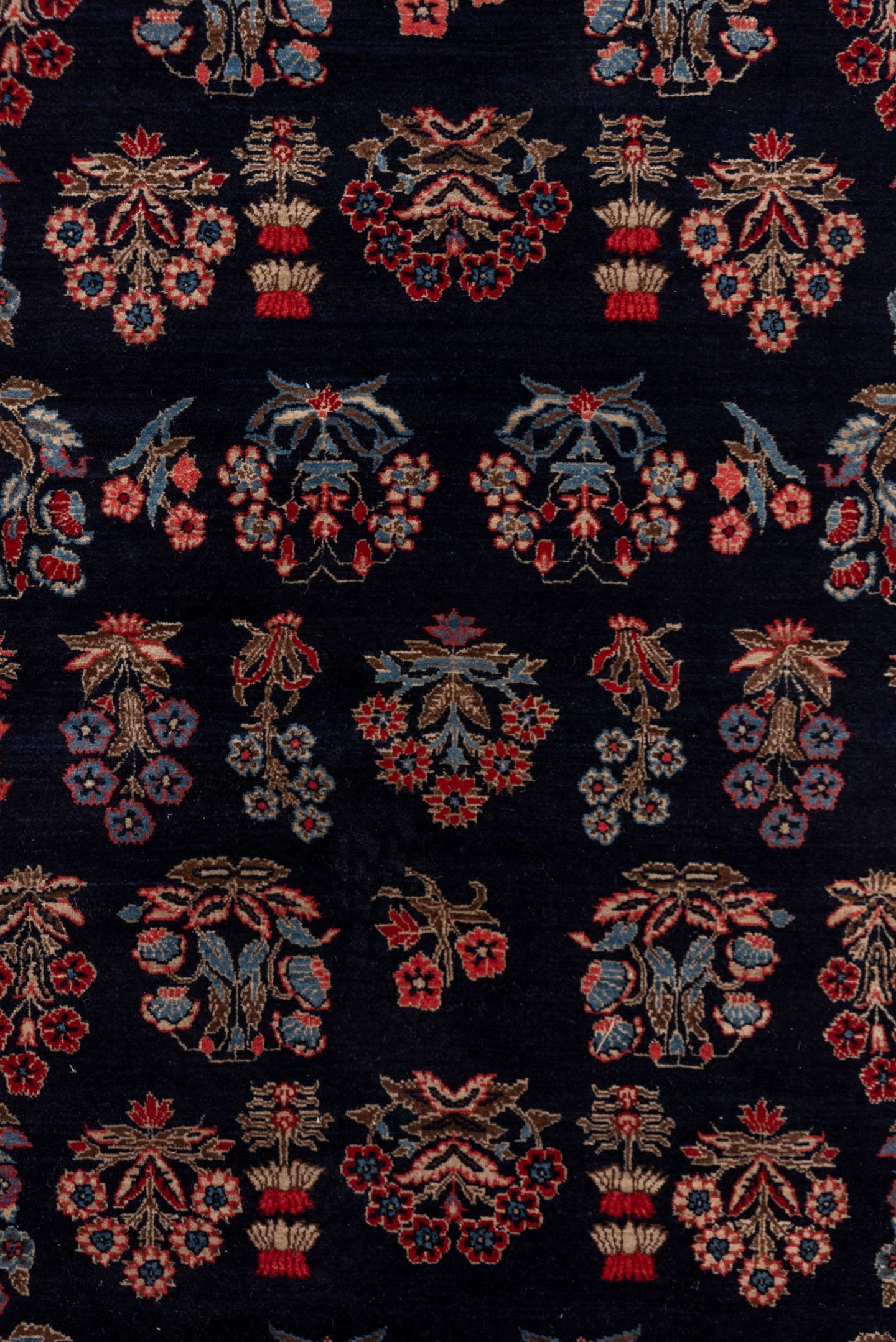4' x 6' one-of-a-kind handmade vintage Far.Sarouk small size rug. Color palette: navy, ivory, rust, slate_blue, rose, taupe
