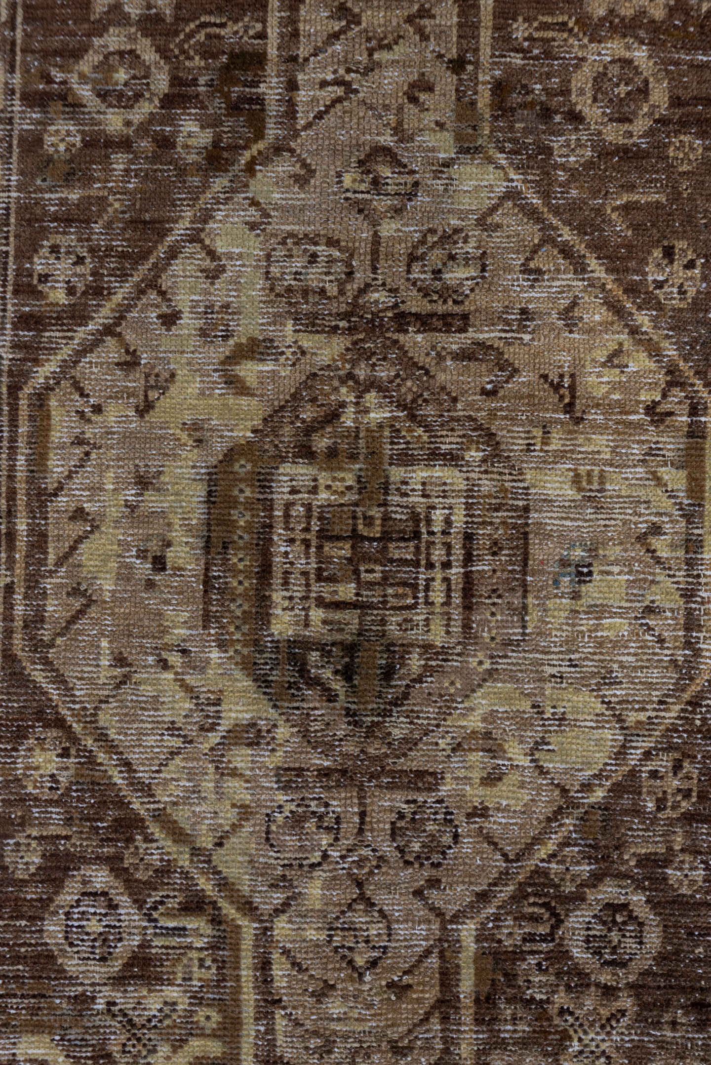 3' x 5' one-of-a-kind handmade antique Hamadan small size rug. Color palette: brown, ivory, taupe, camel, charcoal, beige