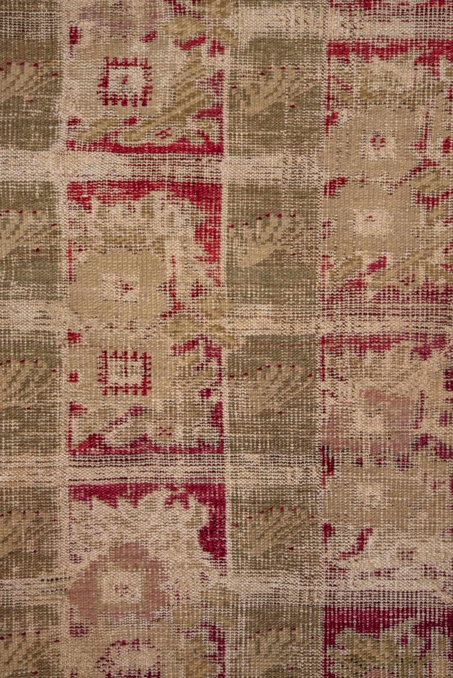 3' x 5' one-of-a-kind handmade antique Ghordes small size rug. Color palette: ivory, crimson, taupe, olive, rose, beige, red