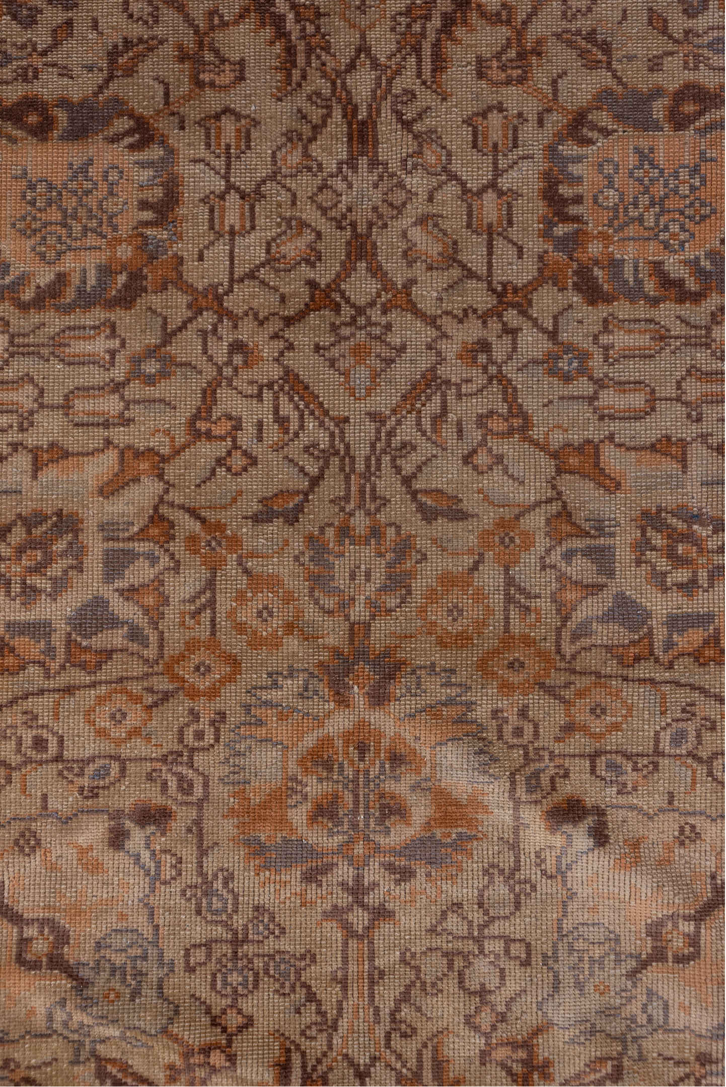 6' x 9' one-of-a-kind handmade antique Sivas medium size rug. Color palette: ivory, rust, taupe, camel, slate, brown