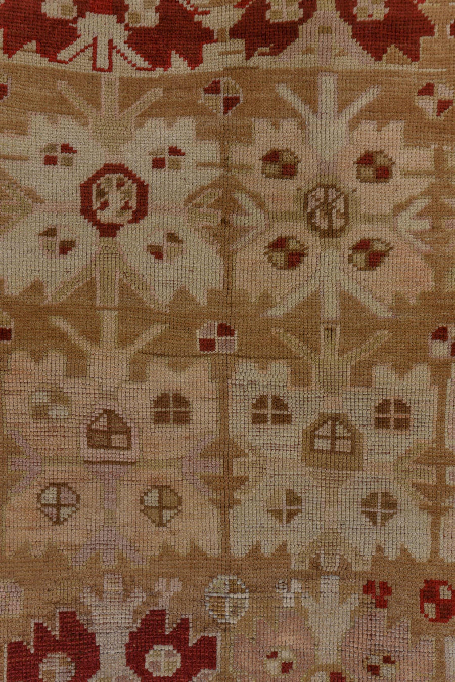 4' x 6' one-of-a-kind handmade antique Caucasian small size rug. Color palette: ivory, rust, beige, camel, taupe, sienna