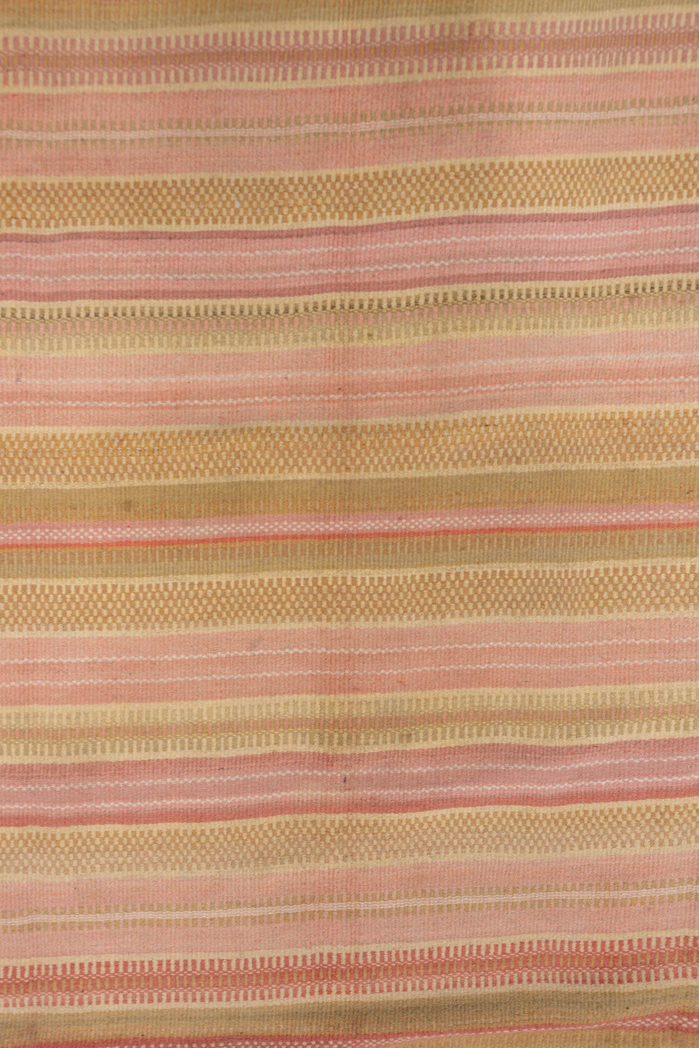 7' x 13' one-of-a-kind handmade antique Kilim large size rug. Color palette: blush, peach, sand, gold, rose, camel, ivory