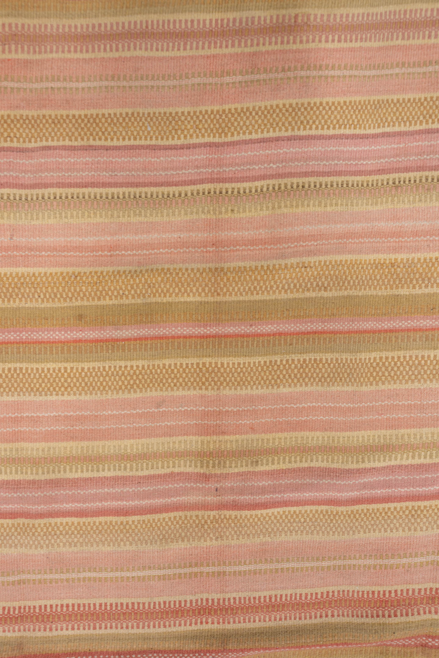 7' x 13' one-of-a-kind handmade antique Kilim large size rug. Color palette: blush, peach, sand, gold, rose, camel, ivory