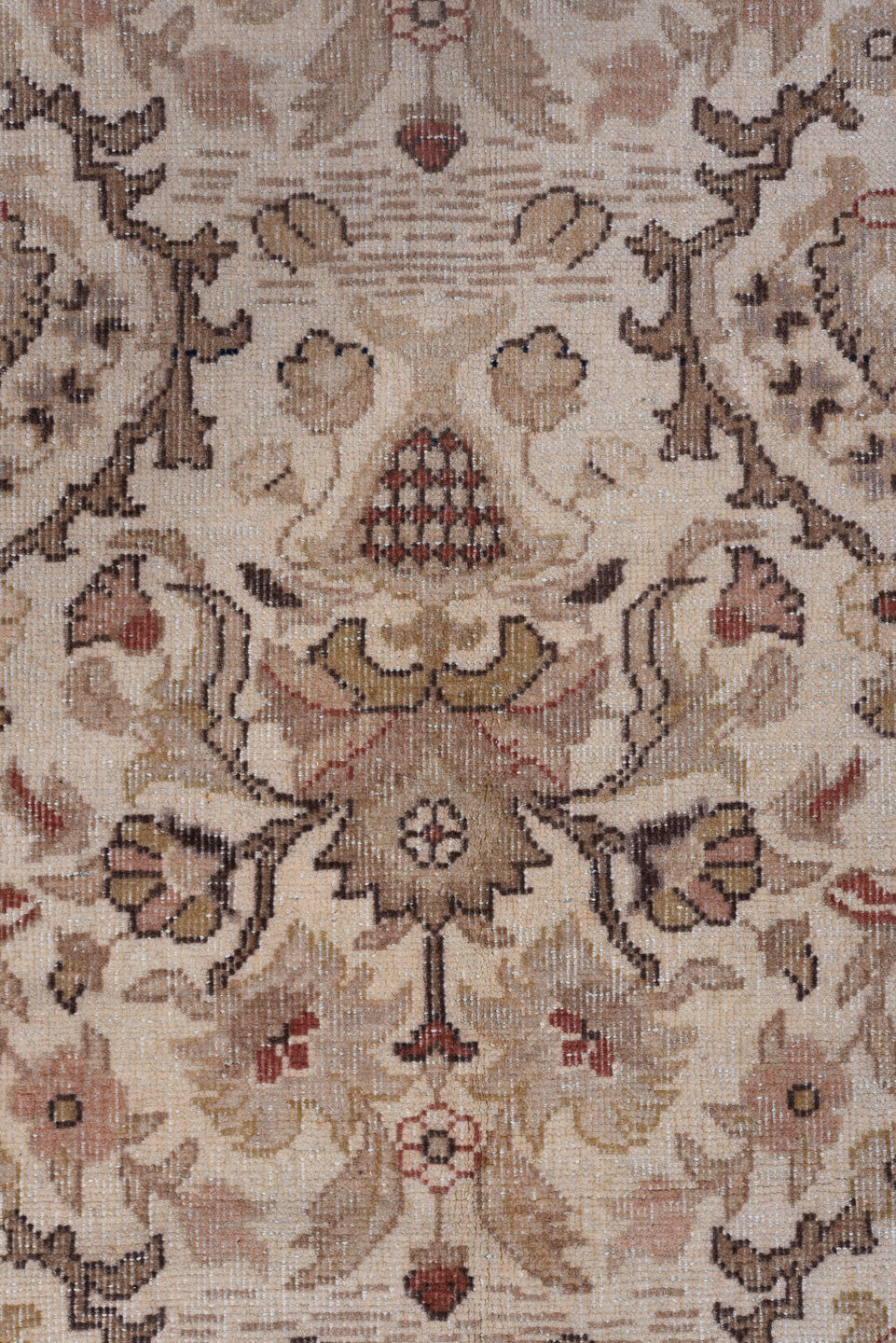 8' x 11' one-of-a-kind handmade antique Sivas large size rug. Color palette: ivory, taupe, beige, rose, slate, camel, rust