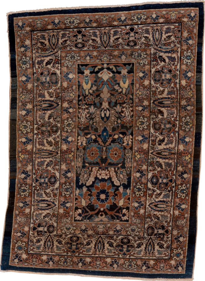 2' x 3' one-of-a-kind handmade vintage Tabriz small size rug. Color palette: black, blue, brown, dim gray, gray, pink