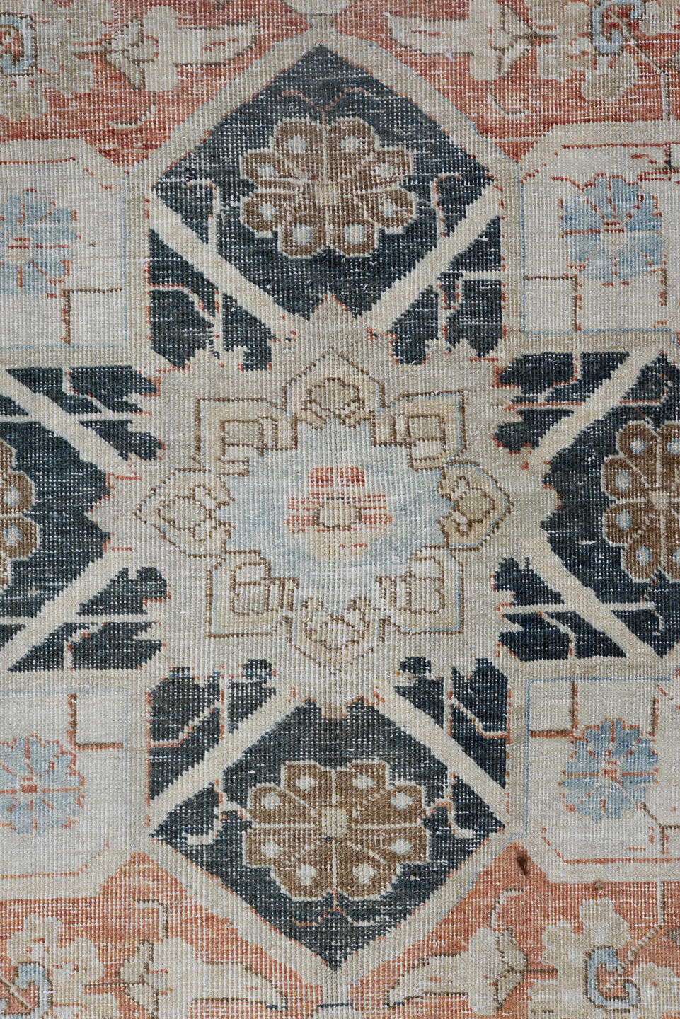 8' x 11' one-of-a-kind handmade antique Tabriz large size rug. Color palette: ivory, beige, blush, camel, slate_blue, taupe