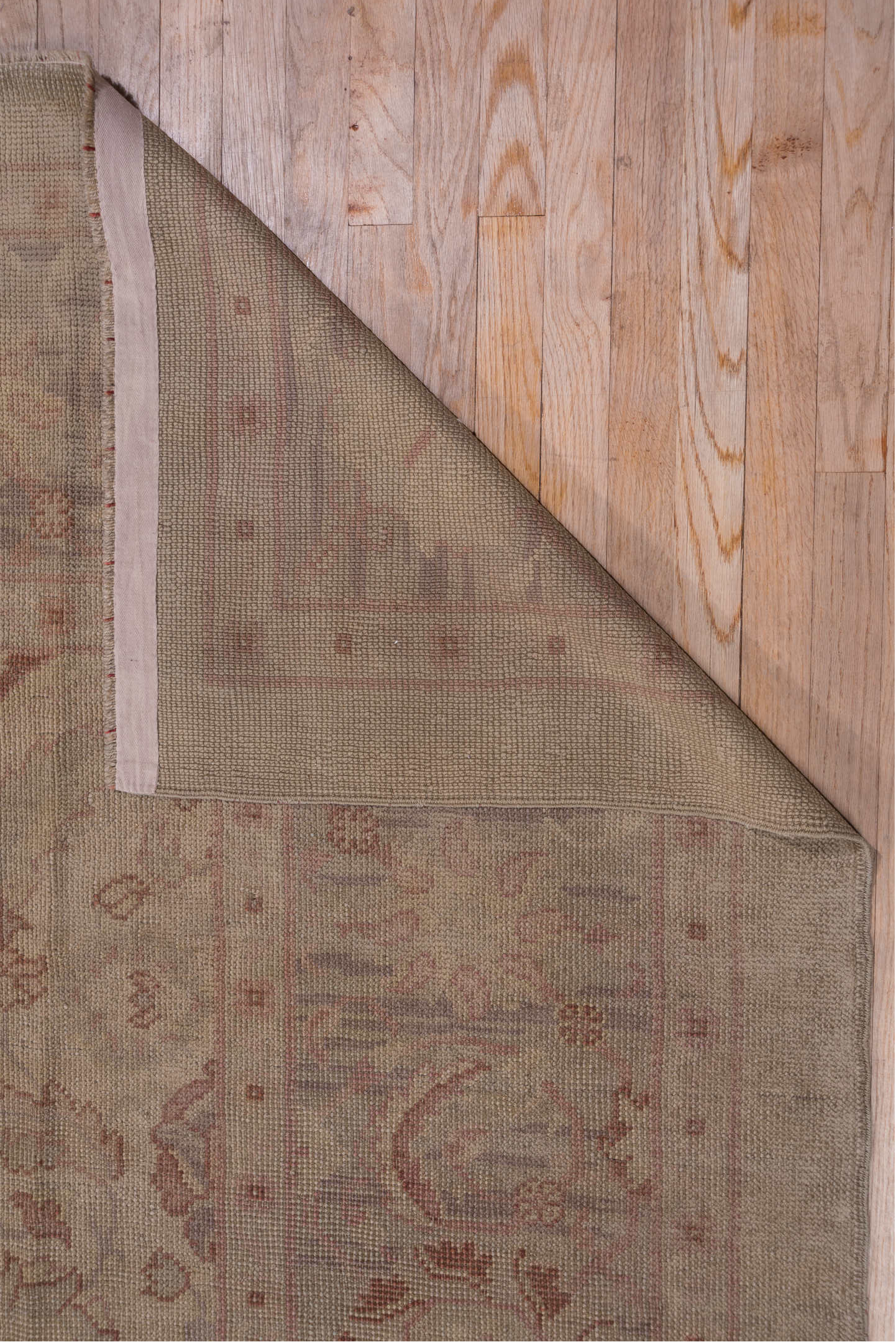 10' x 14' one-of-a-kind handmade antique Oushak large size rug. Color palette: taupe, ivory, dusty rose, pale blue, beige