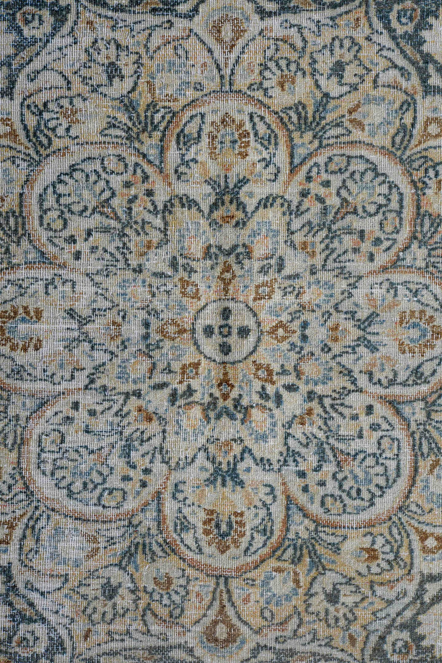 8' x 11' one-of-a-kind handmade antique Meshed large size rug. Color palette: ivory, pale blue, navy, beige, taupe, slate