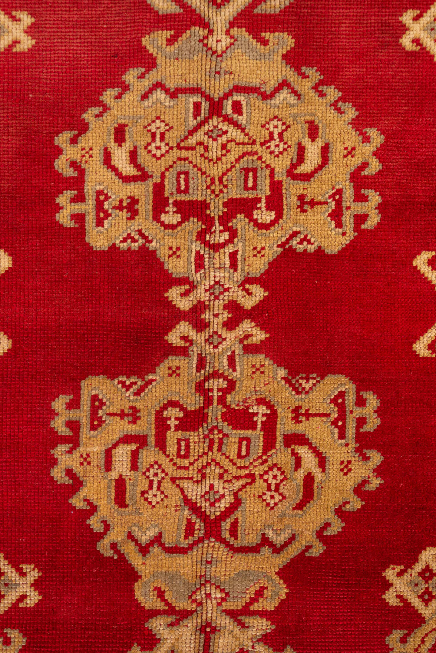 5' x 9' one-of-a-kind handmade antique Oushak medium size rug. Color palette: red, ivory, camel, rust, beige, terracotta