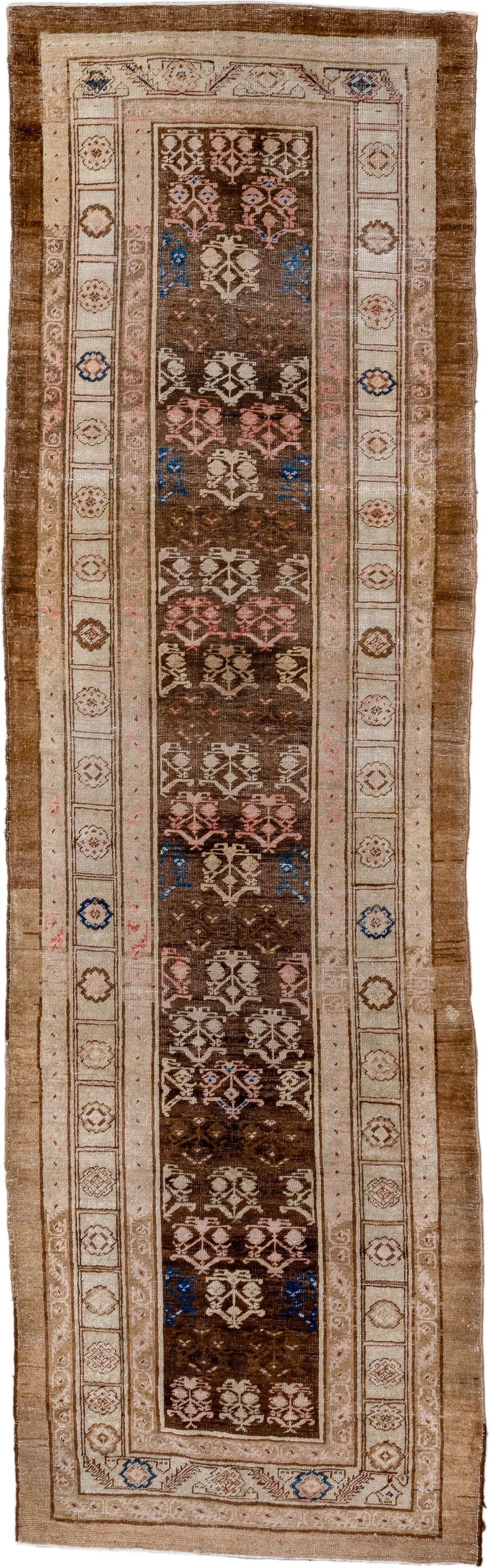 3' x 10' one-of-a-kind handmade antique Cam Hamadan runner rug. Color palette: brown, ivory, taupe, blue, rose, camel, beige