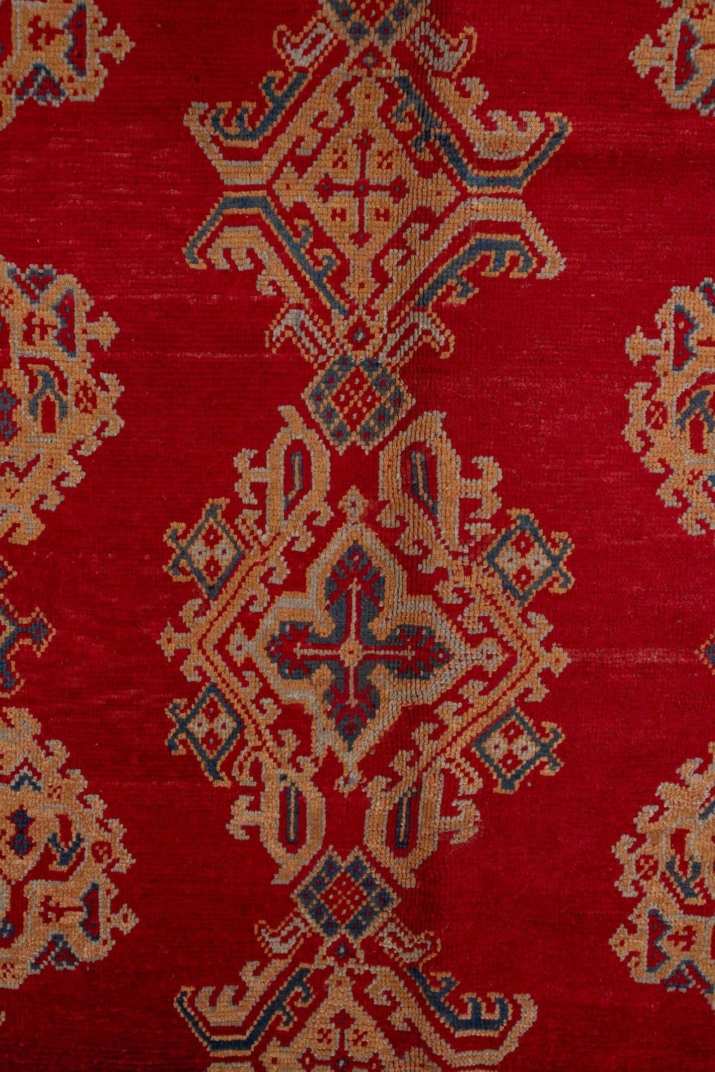 10' x 13' one-of-a-kind handmade antique Oushak large size rug. Color palette: red, ivory, navy, camel, rust, sky_blue, blue