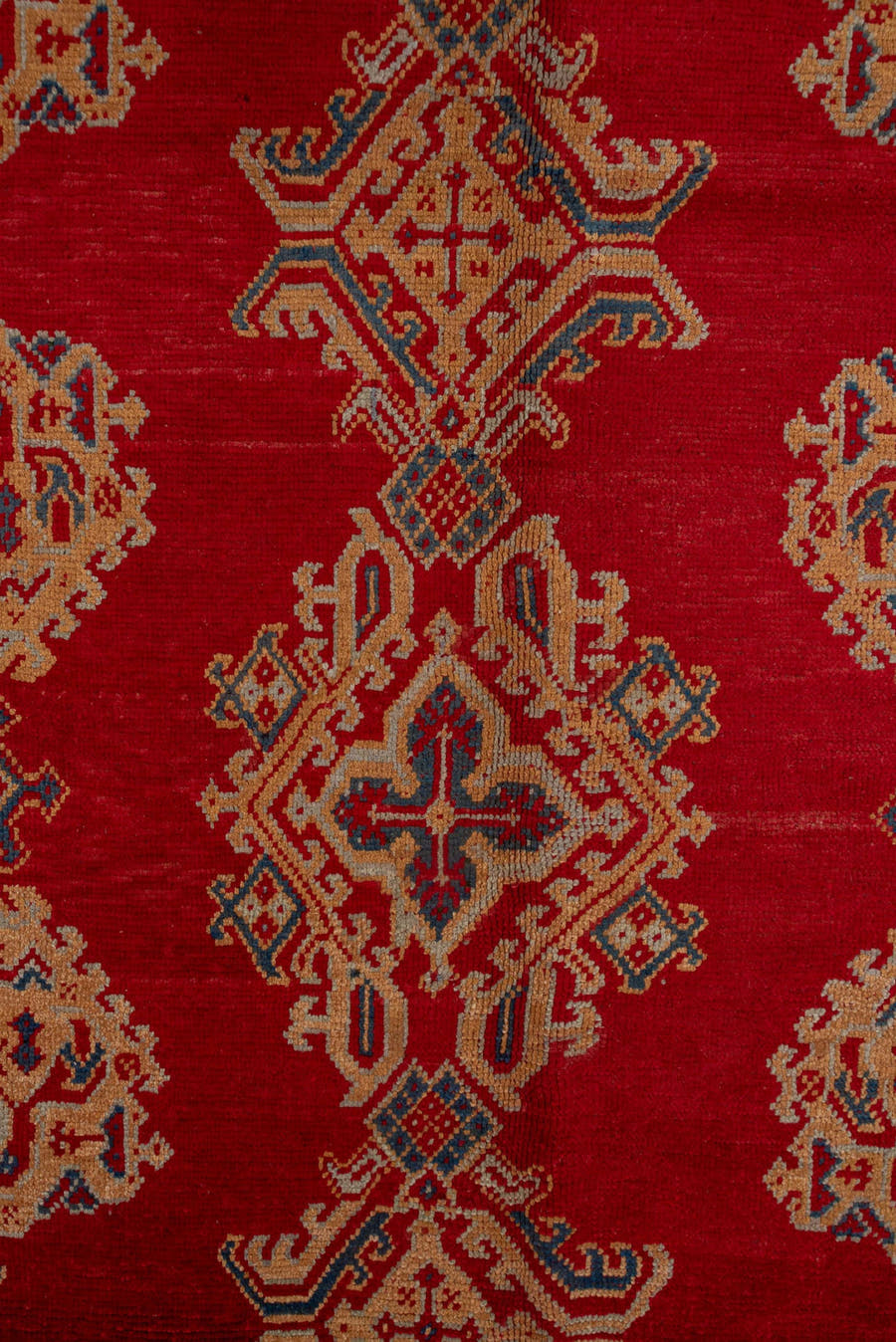 10' x 13' one-of-a-kind handmade antique Oushak large size rug. Color palette: red, ivory, navy, camel, rust, sky_blue, blue