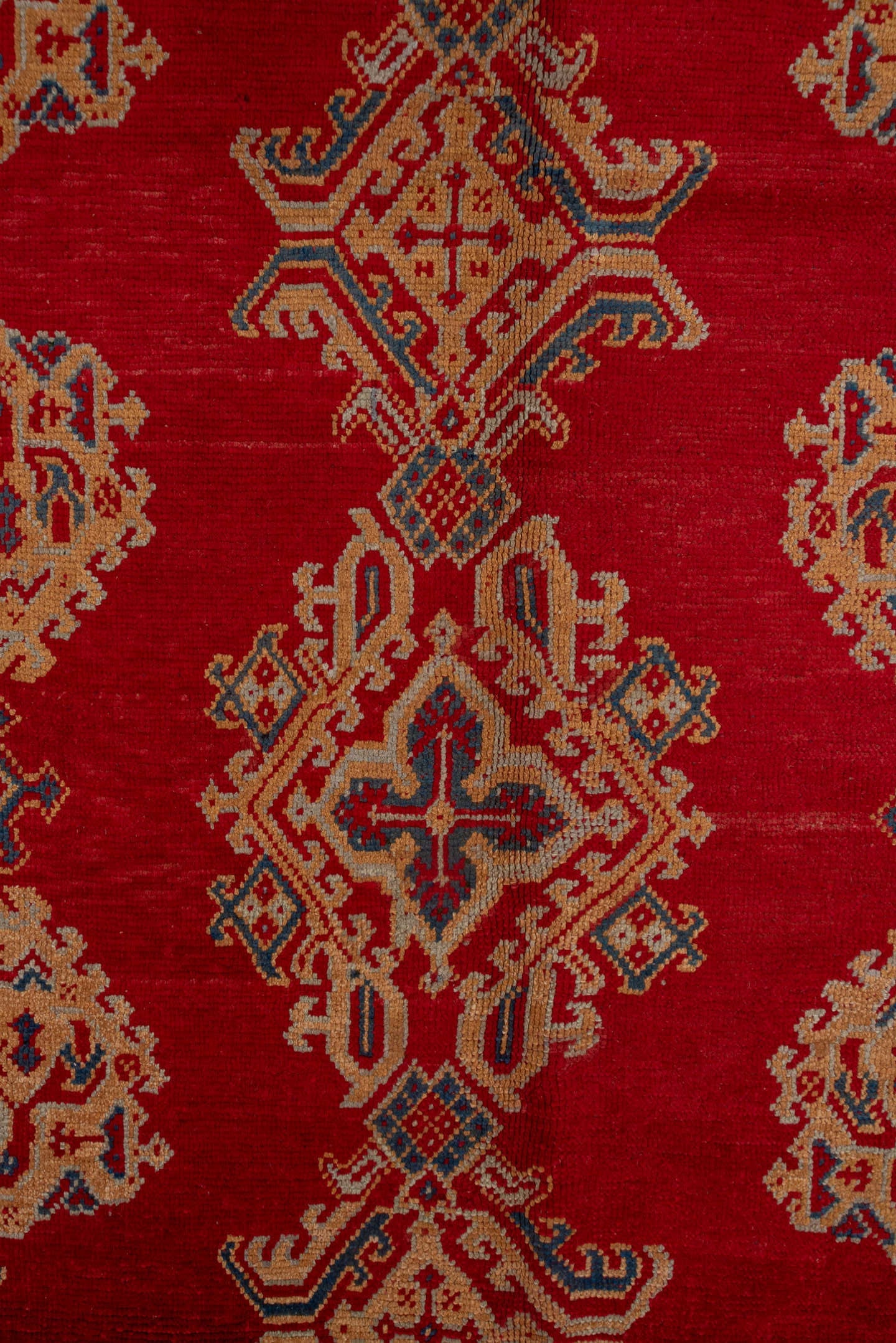10' x 13' one-of-a-kind handmade antique Oushak large size rug. Color palette: red, ivory, navy, camel, rust, sky_blue, blue