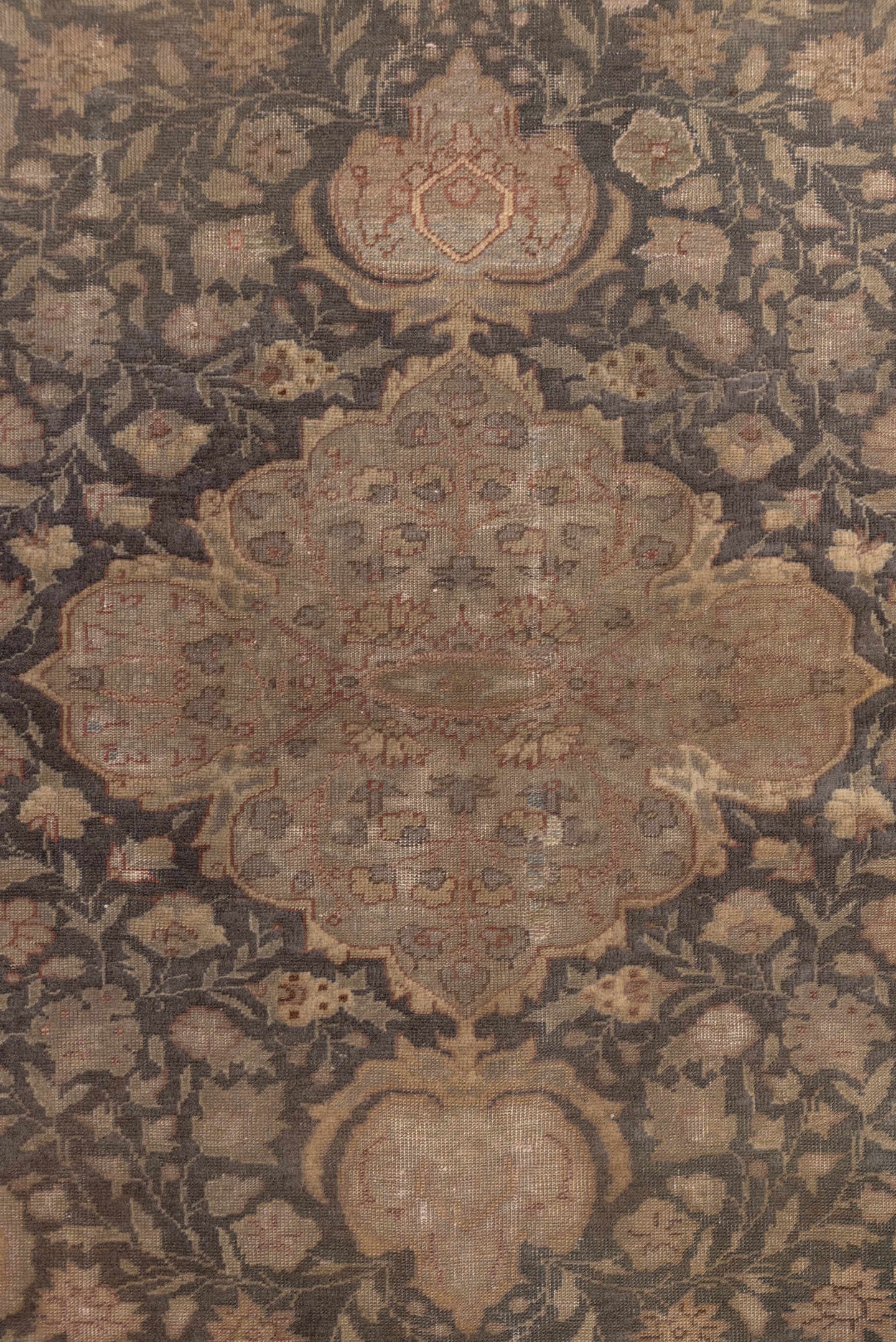 4' x 6' one-of-a-kind handmade antique Sivas small size rug. Color palette: taupe, rose, charcoal, camel, terra cotta, beige
