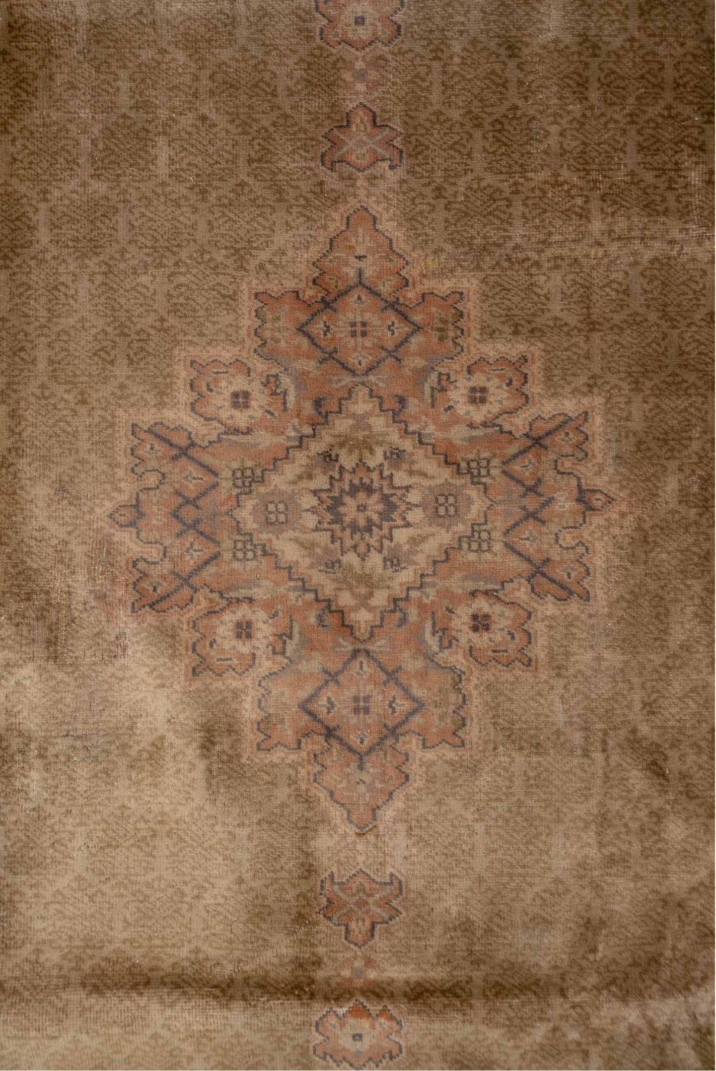 8' x 10' one-of-a-kind handmade vintage Sivas large size rug. Color palette: brown, off-white, orange, pink, tan