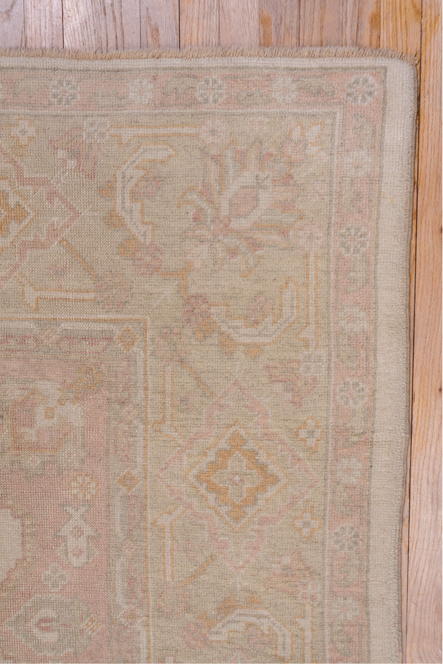 9' x 12' one-of-a-kind handmade vintage Oushak large size rug. Color palette: brown, gray, light gray, off-white, orange