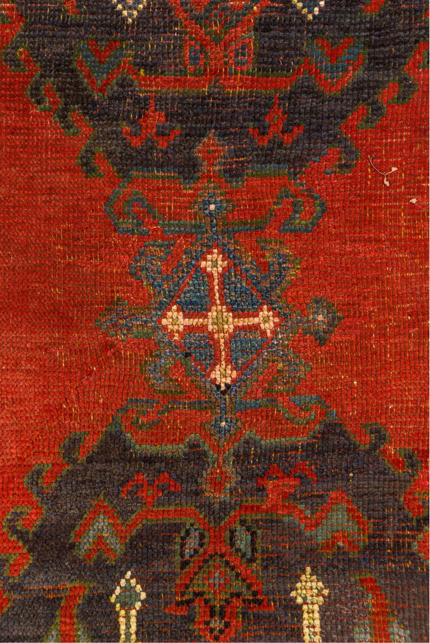 4' x 7' one-of-a-kind handmade antique Oushak rug. Color palette: rust, charcoal, crimson, ivory, slate, terra cotta