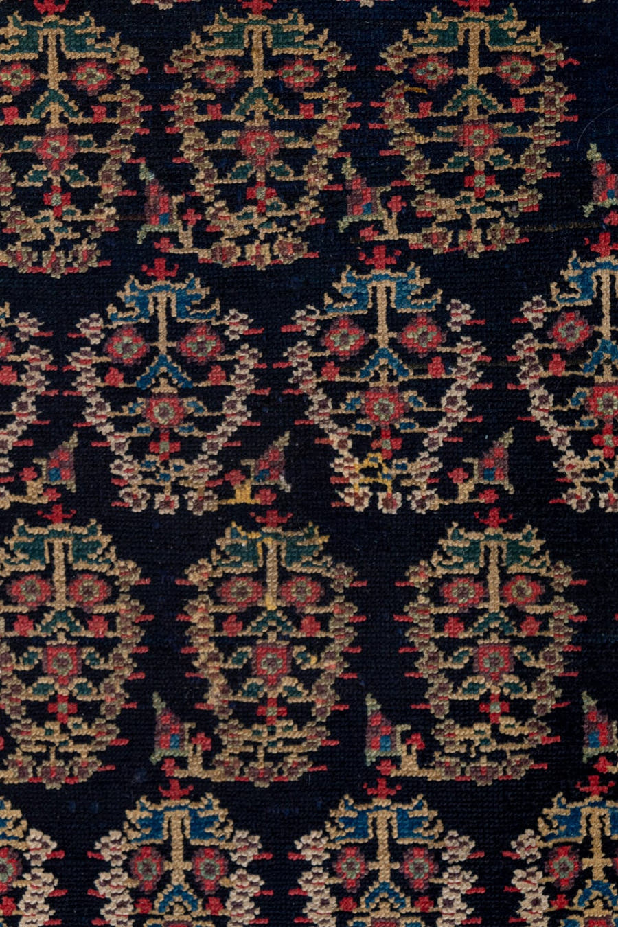 3' x 15' one-of-a-kind handmade antique NW Persian runner rug. Color palette: navy, rust, ivory, camel, indigo, burgundy