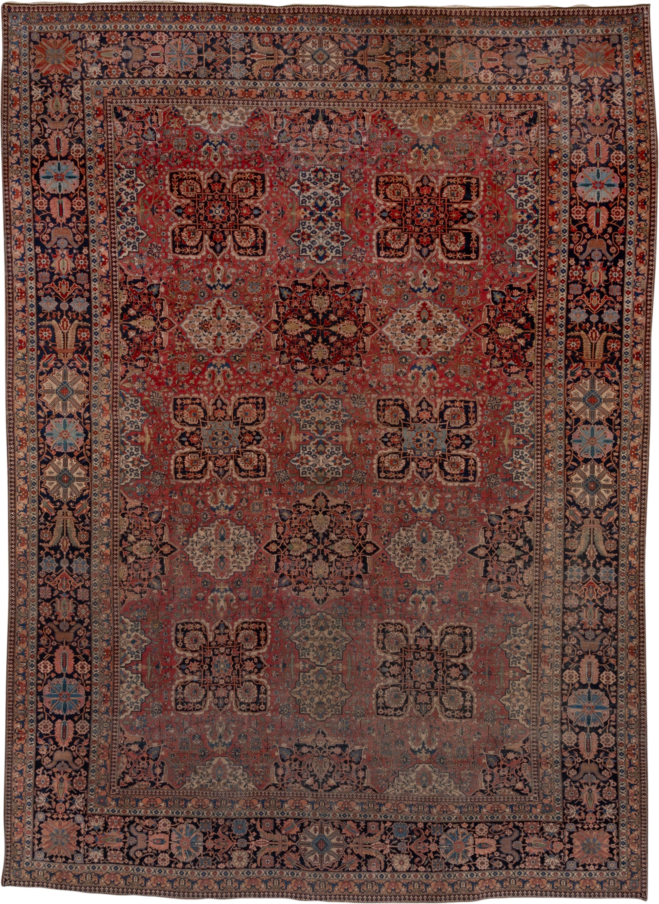 10' x 13' one-of-a-kind handmade antique Mohtasham Kashan large size rug. Color palette: rust, navy, ivory, soft blue, rose