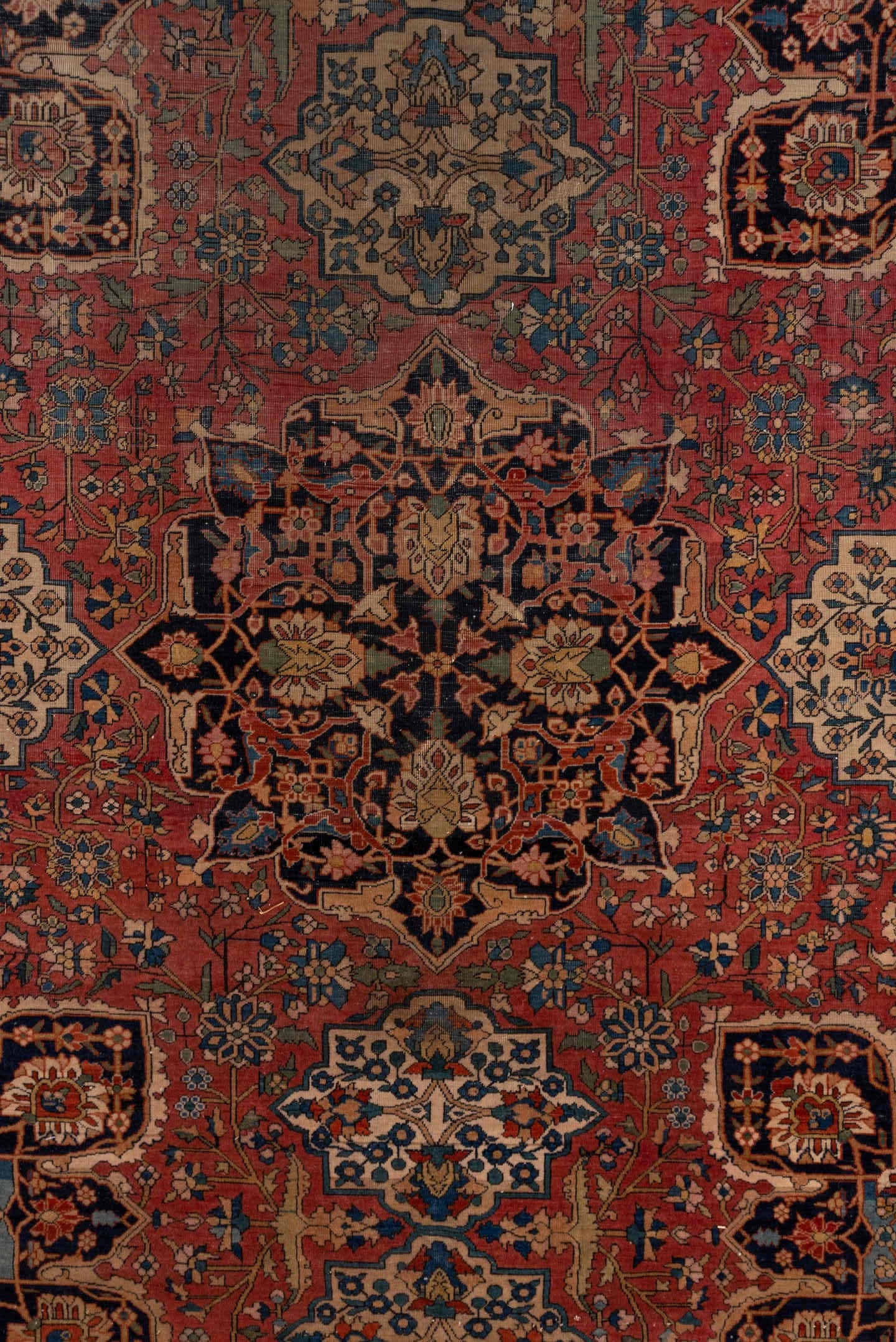 10' x 13' one-of-a-kind handmade antique Mohtasham Kashan large size rug. Color palette: rust, navy, ivory, soft blue, rose