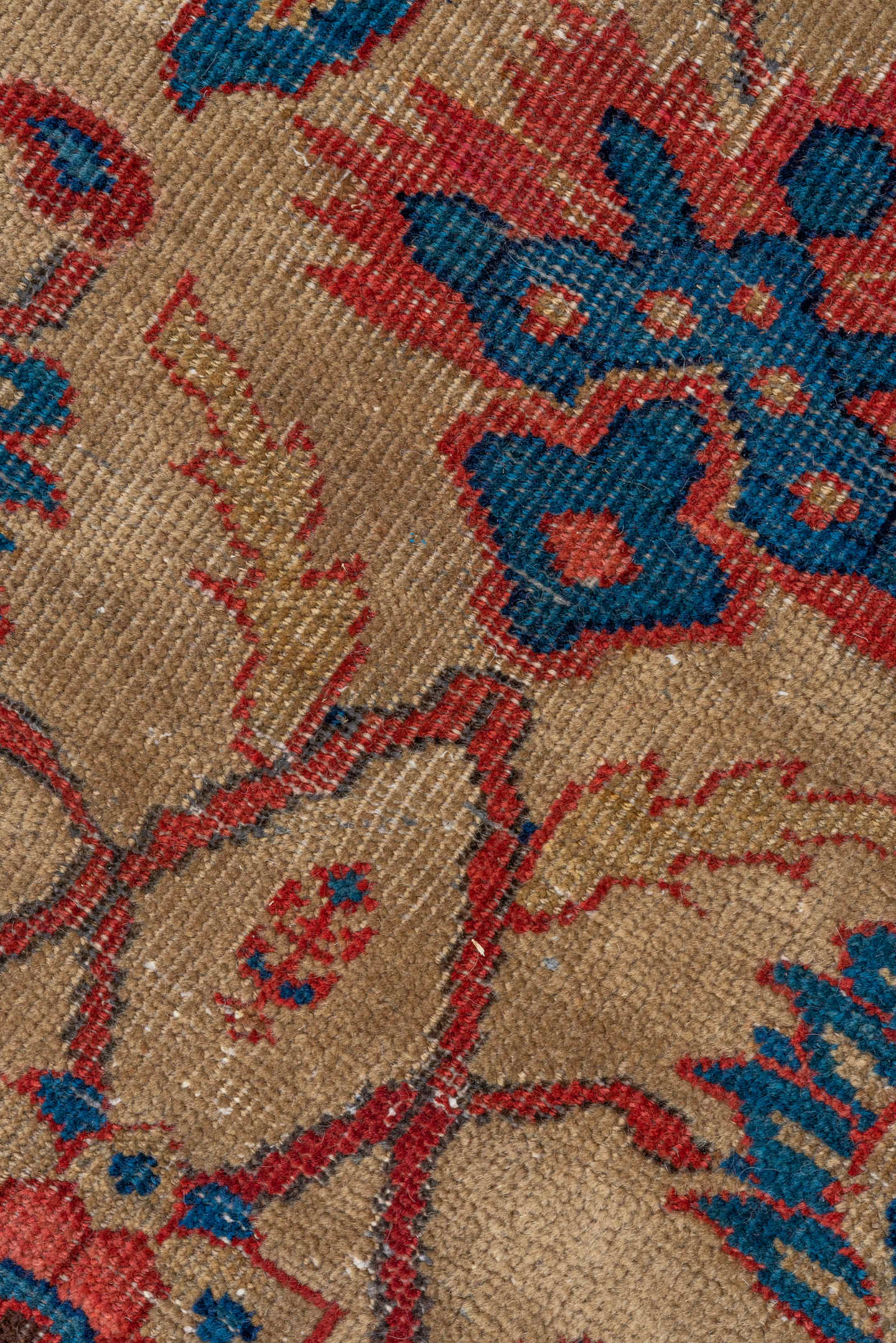 12' x 19' one-of-a-kind handmade antique Sultanabad oversize rug. Color palette: camel, rust, indigo, ivory, crimson, navy