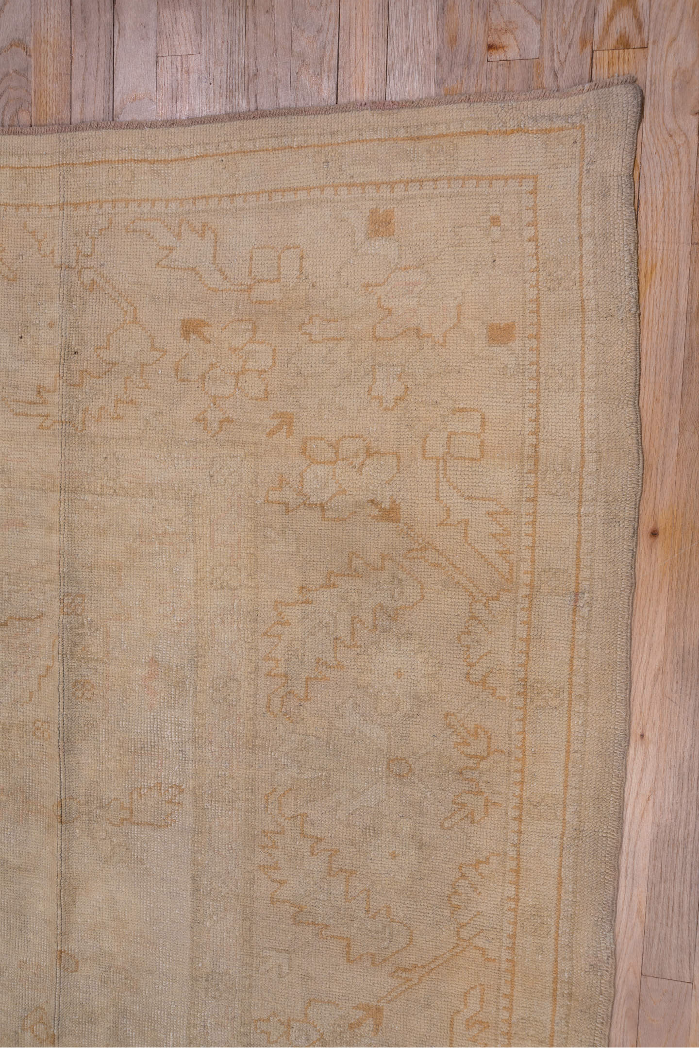 9' x 13' one-of-a-kind handmade vintage Oushak large size rug. Color palette: brown, gray, light gray, off-white, orange