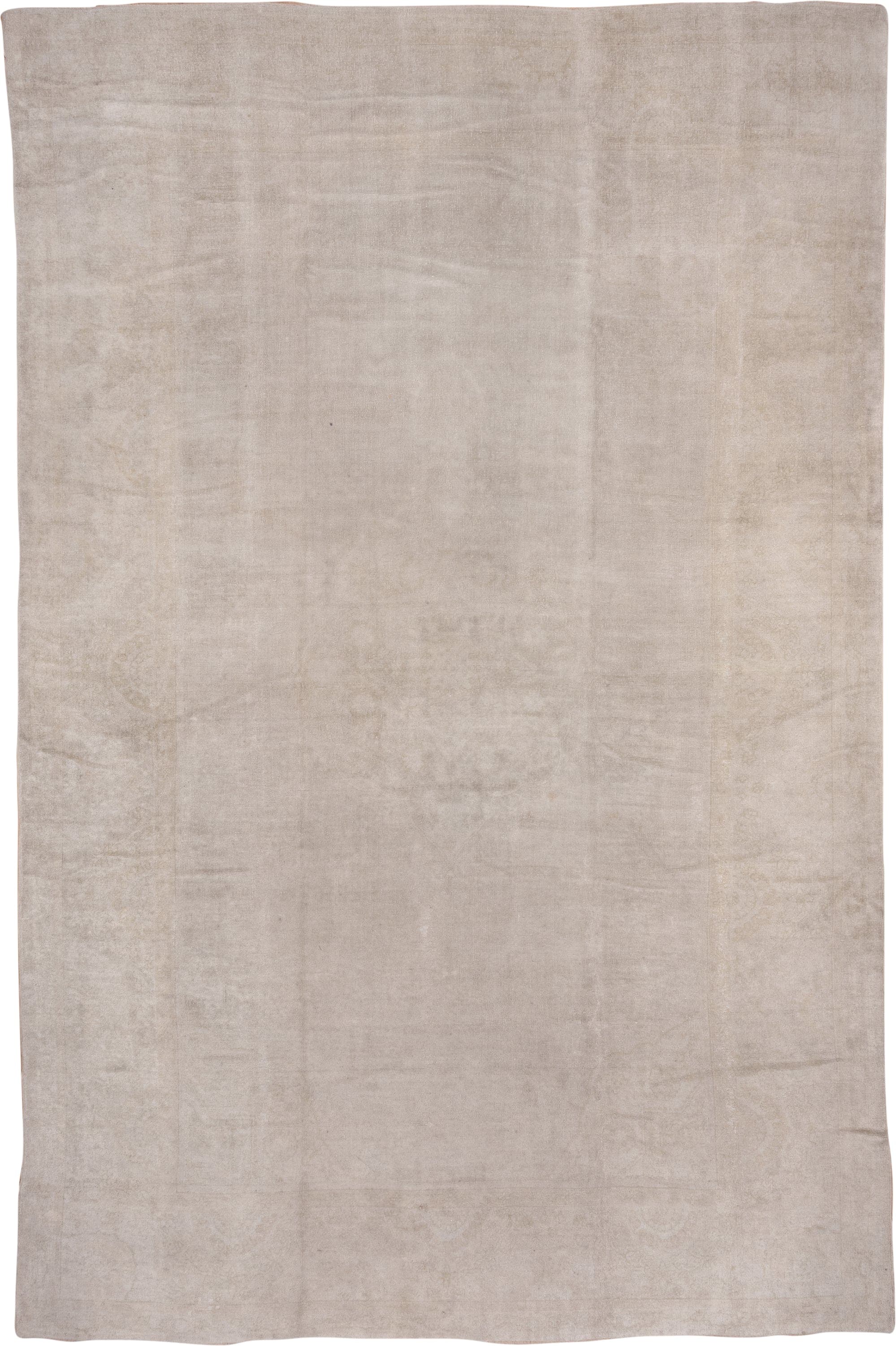 11' x 17' one-of-a-kind handmade antique Oushak oversize rug. Color palette: ivory, beige, taupe, cream, sand, gray