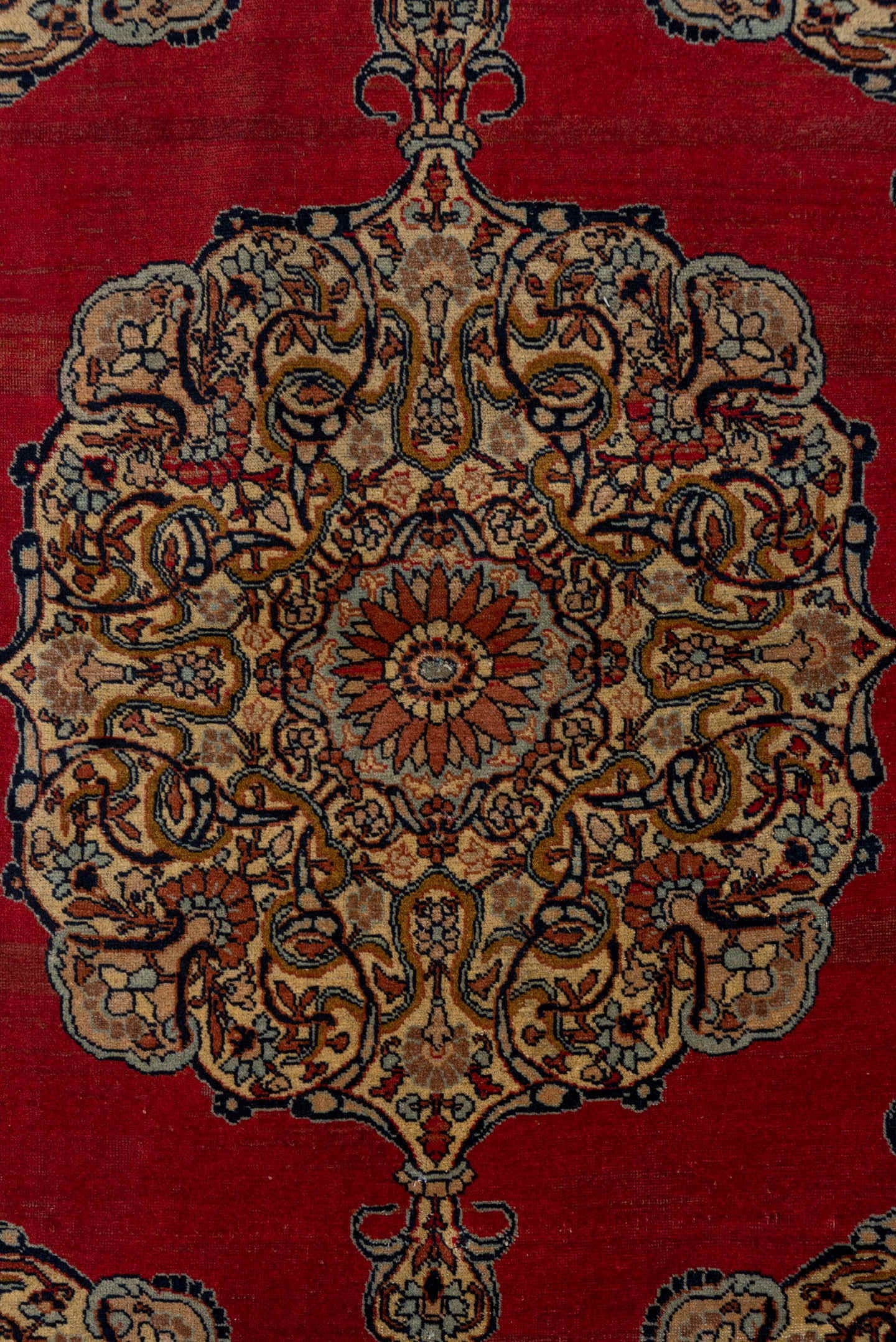4' x 5' one-of-a-kind handmade antique Tabriz small size rug. Color palette: crimson, ivory, camel, navy, rust, taupe, slate