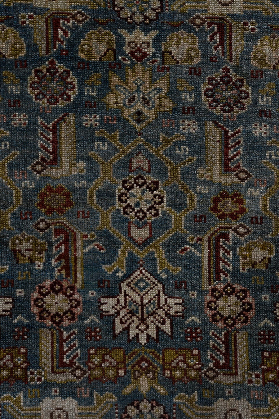 3' x 16' one-of-a-kind handmade antique Malayer runner rug. Color palette: blue, ivory, rust, navy, brown, sage, gold