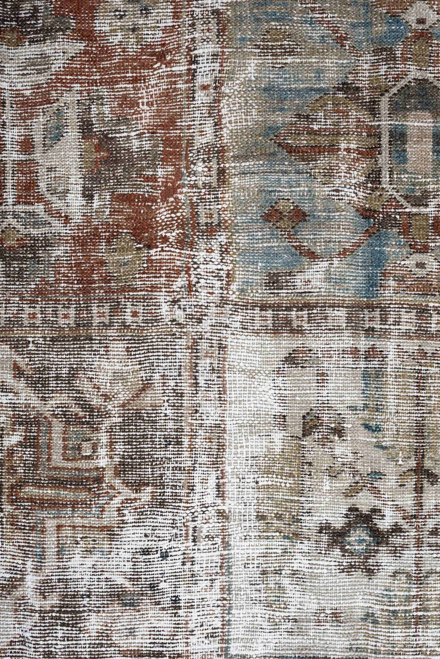 12' x 15' one-of-a-kind handmade antique Baktiary oversize rug. Color palette: sky blue, terracotta, ivory, taupe, slate