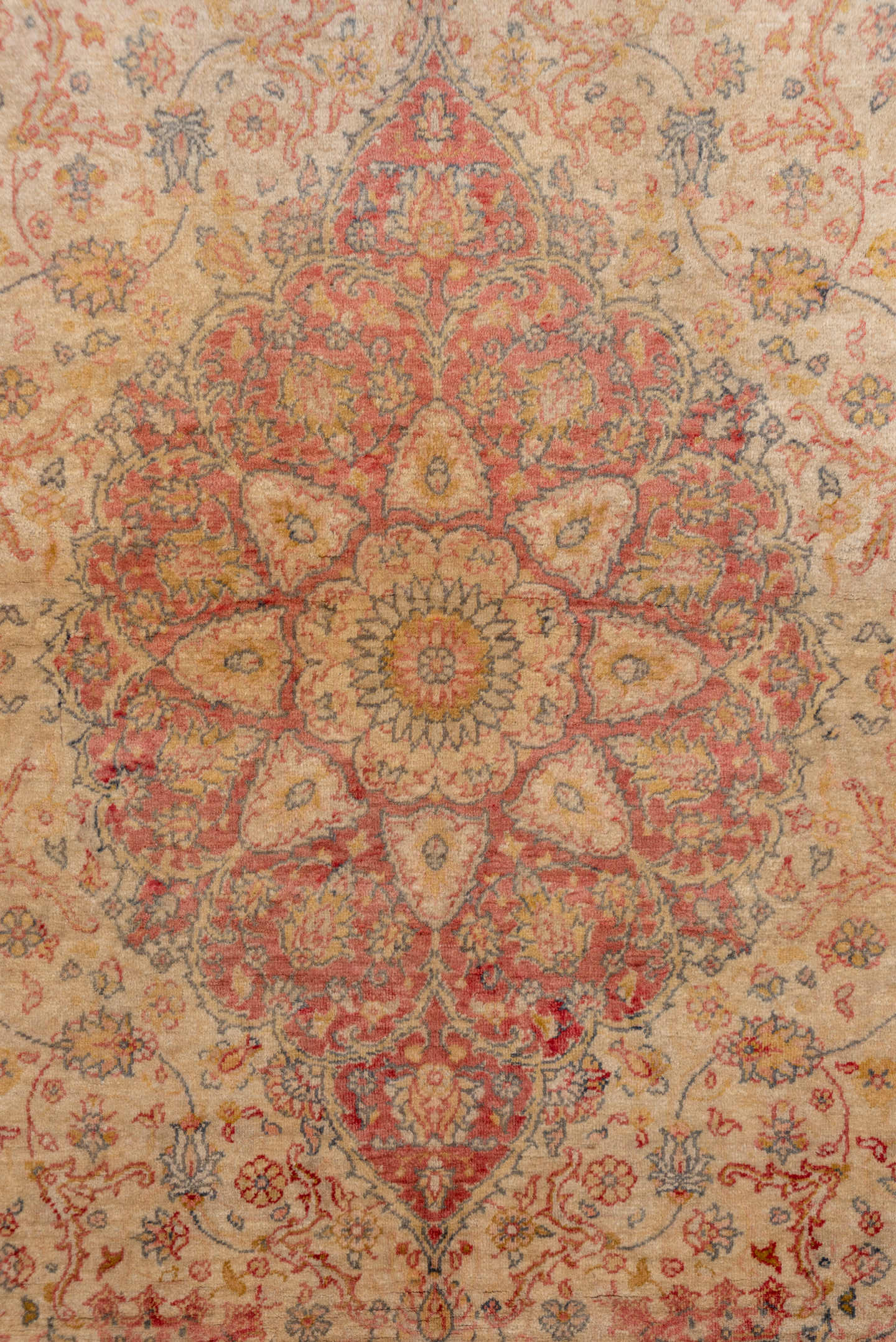4' x 6' one-of-a-kind handmade antique Sivas small size rug. Color palette: ivory, rose, rust, gold, slate, terra cotta