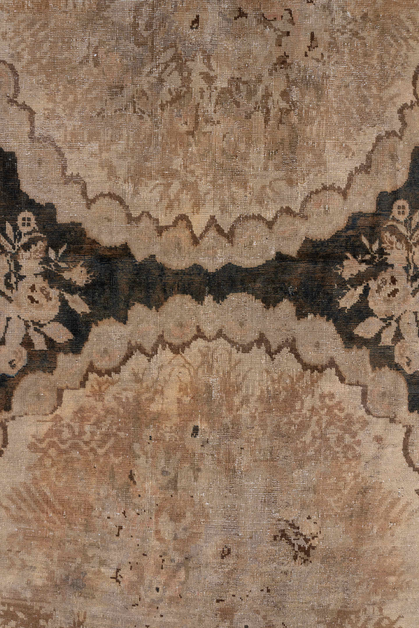 4' x 11' one-of-a-kind handmade vintage Karabagh runner rug. Color palette: taupe, ivory, charcoal, beige, brown, gray