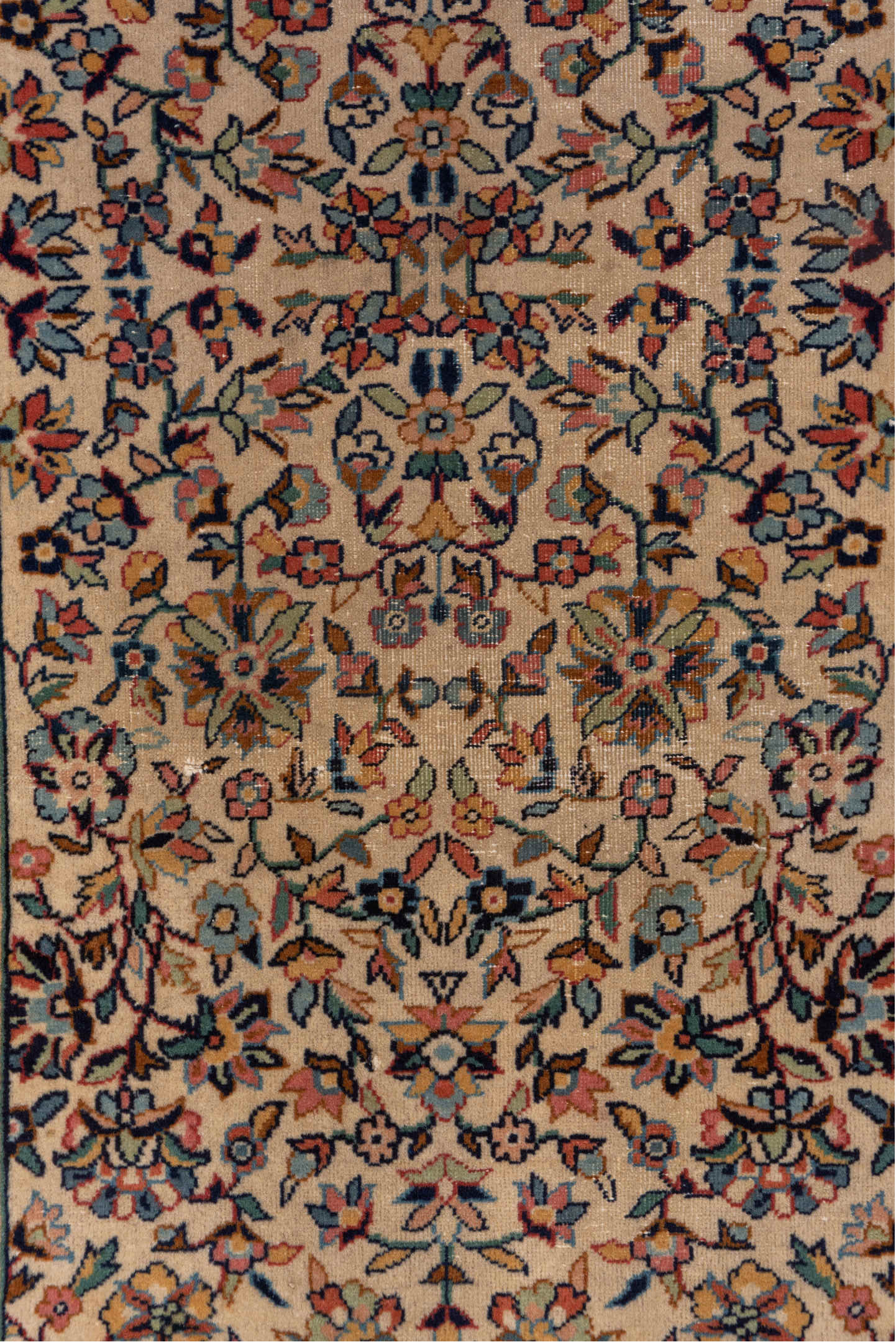 2' x 4' one-of-a-kind handmade vintage Sivas small size rug. Color palette: ivory, navy, rust, camel, sage, powder_blue