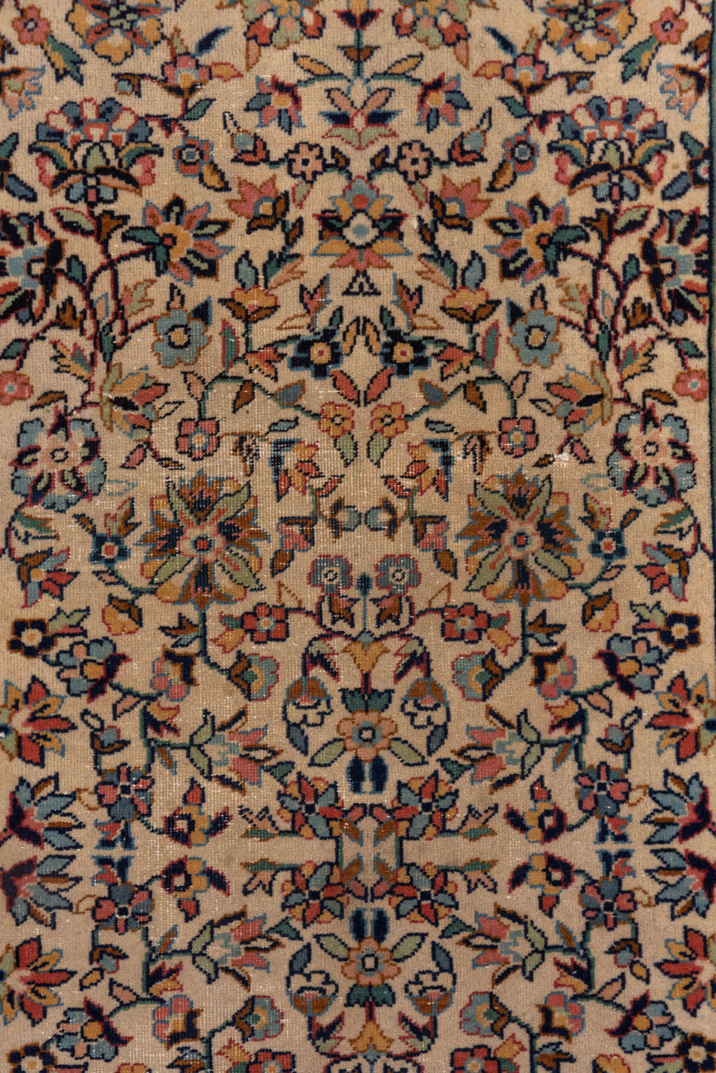 2' x 4' one-of-a-kind handmade vintage Sivas small size rug. Color palette: ivory, navy, rust, camel, sage, powder_blue