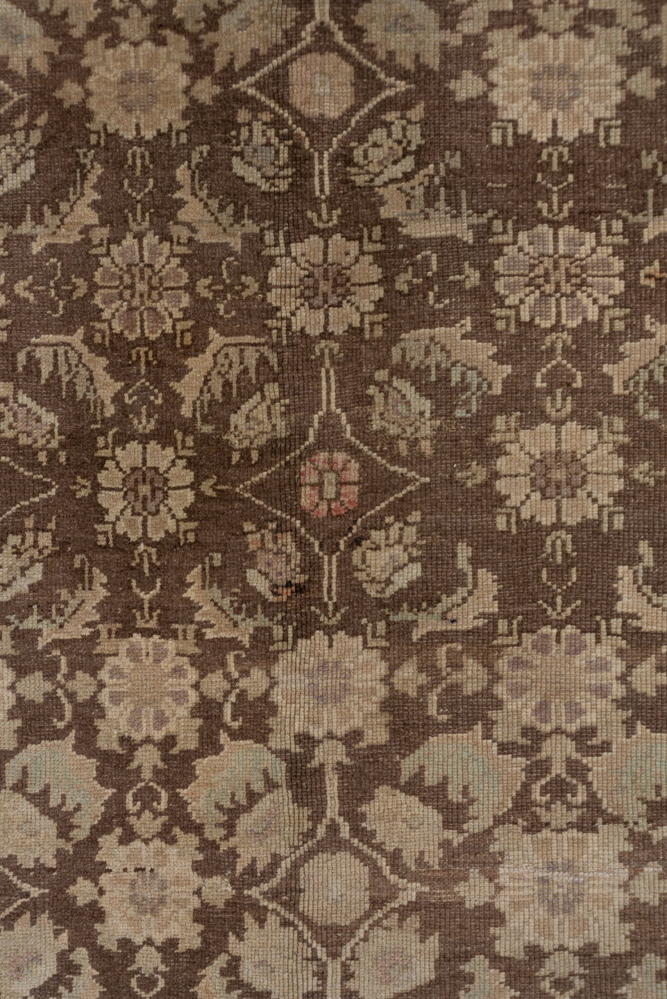 4' x 10' one-of-a-kind handmade vintage Oushak runner rug. Color palette: taupe, brown, beige, camel, ivory, gray