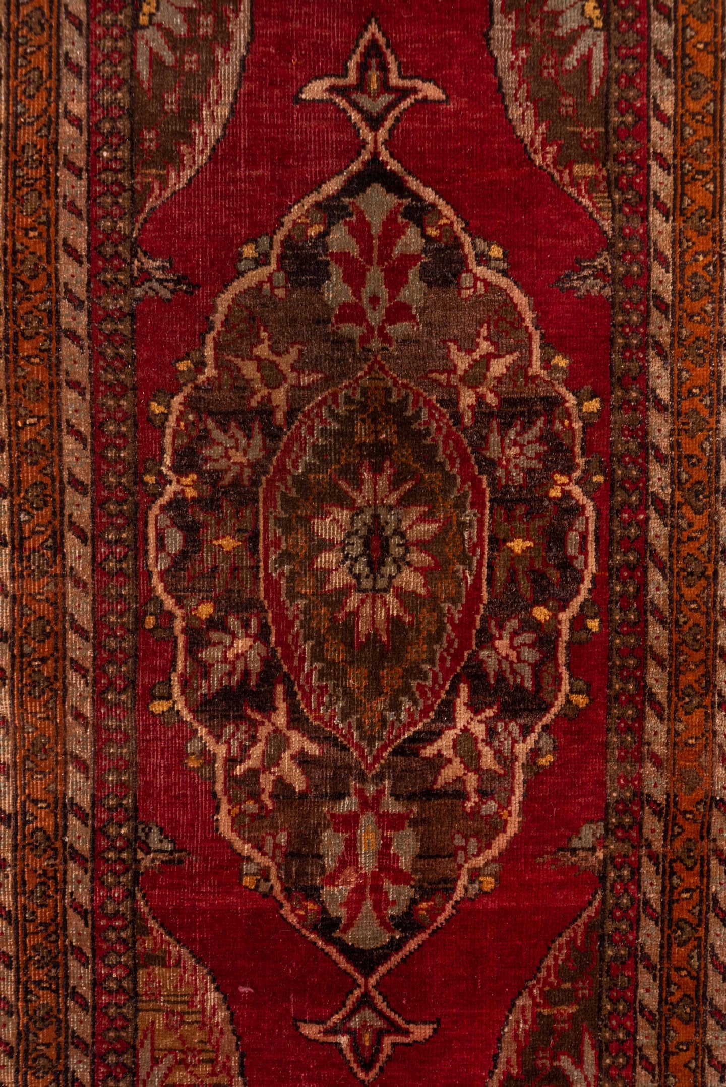 5' x 15' one-of-a-kind handmade vintage Sivas rug. Color palette: burgundy, taupe, rust, ivory, brown, rose, gold, charcoal