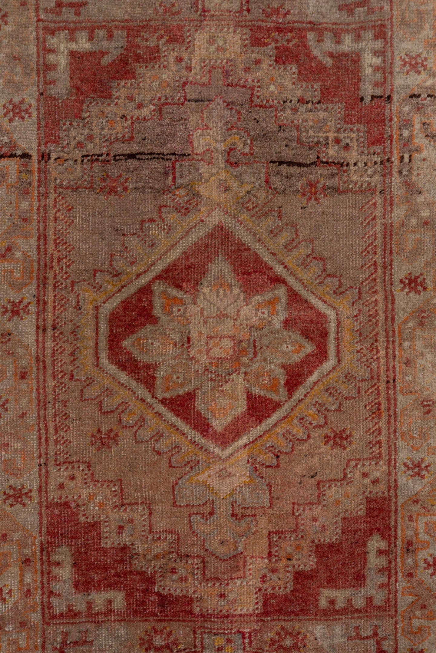 3' x 10' one-of-a-kind handmade vintage Sivas runner rug. Color palette: rust, rose, taupe, ivory, terra cotta, brown, gold