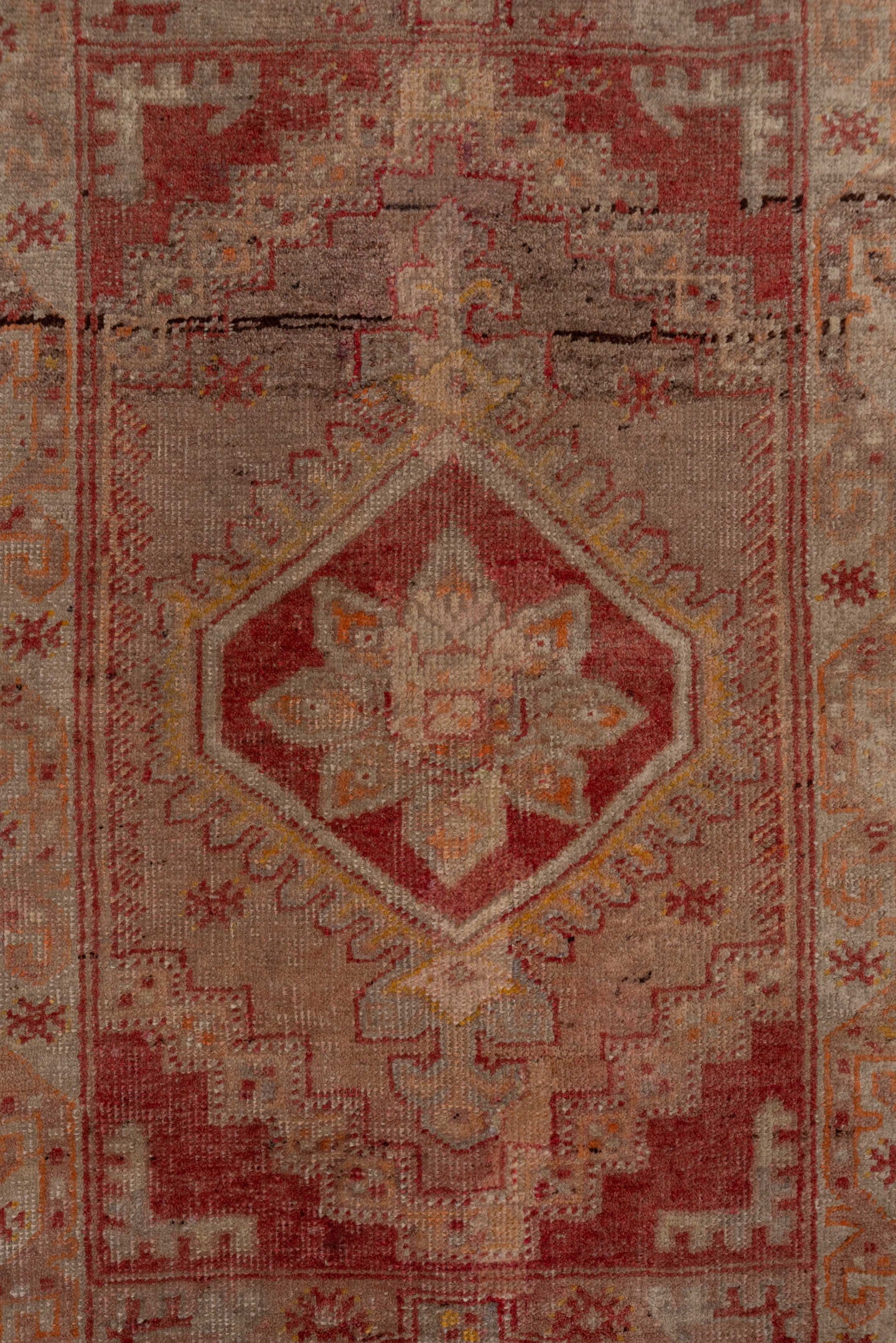 3' x 10' one-of-a-kind handmade vintage Sivas runner rug. Color palette: rust, rose, taupe, ivory, terra cotta, brown, gold