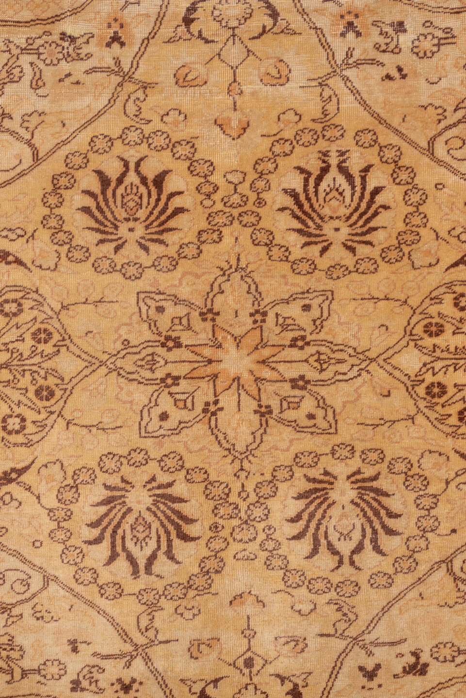 8' x 11' one-of-a-kind handmade antique Sivas large size rug. Color palette: beige, camel, taupe, rose, terra cotta, brown